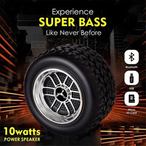 Tyro: Tyre-Shaped Wireless Bluetooth Speaker with Deep Bass, 10W Stereo Sound, 12-Hour Playtime, AUX/TF/USB Support & Portable Car-Inspired Design - Image 2