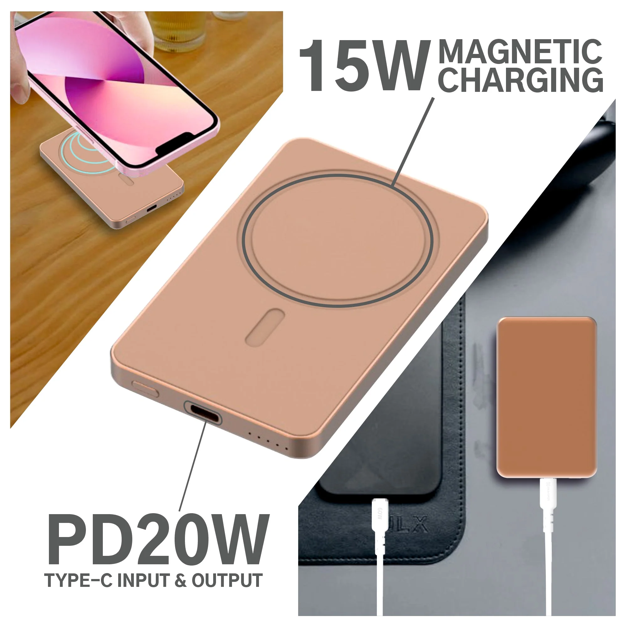 Ultra Slim 5000mAh MagClick Metal Power Bank (Pocket & Travel-Friendly) offers 15W Wireless Charging and 20W Wired Fast Charging for iPhone 16.Series, iPhone 15 Series and magnetic Devices. - Image 4
