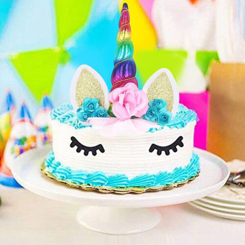 Unicorn Ear- Flowers Cake Topper (Blue) (Pack of 1) - Image 3