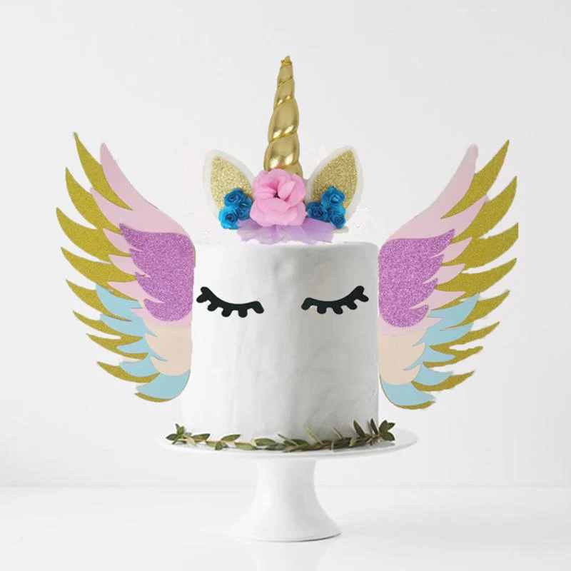 Unicorn Ear- Flowers Cake Topper (Golden) (Pack of 1) - Image 2