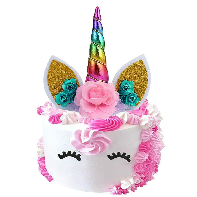 Unicorn Ear- Flowers Cake Topper (Rainbow) (Pack of 1) - Image 3