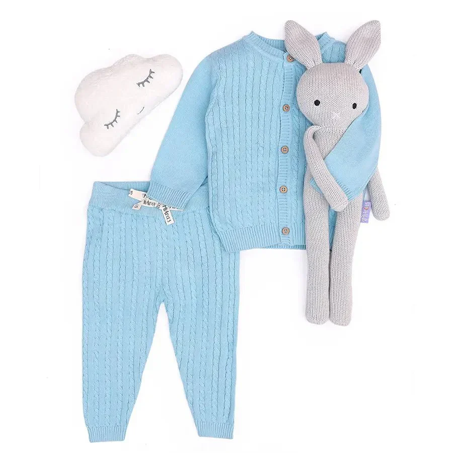 Unisex Cabel Knitted Cardigan With Baby Pyjama Set