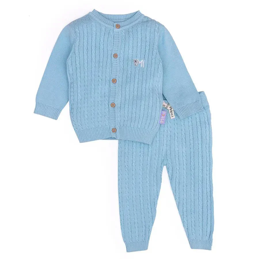 Unisex Cabel Knitted Cardigan With Baby Pyjama Set - Image 2