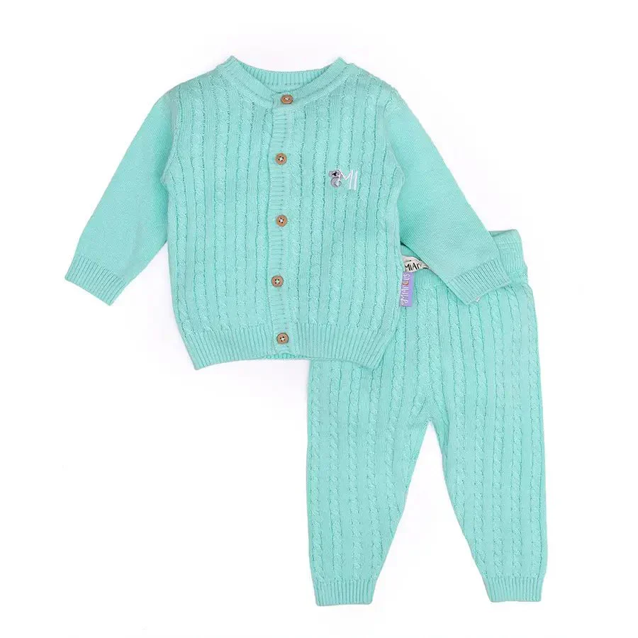Unisex Cable Knitted Baby Cardigan With Pyjama Set - Image 2