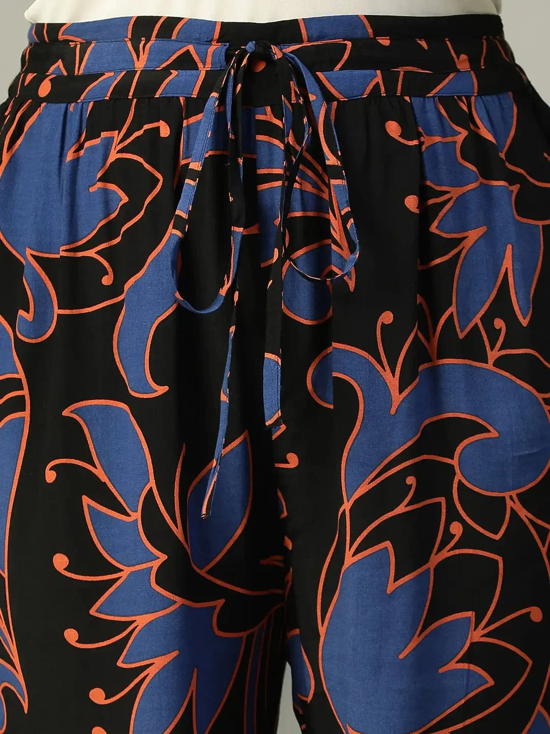 Upfront Black Floral rayon Print Elasticated Plus Size Women Pant - Image 6