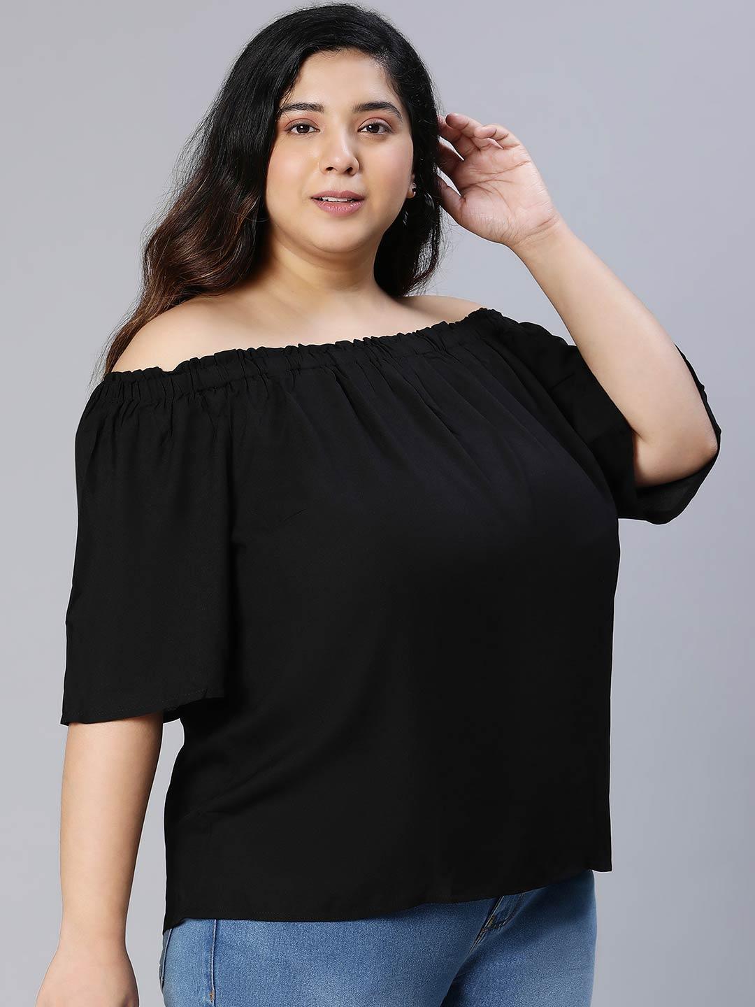 Uprised Black Bardot Plus Size Loopy Top For Women Today - Image 4