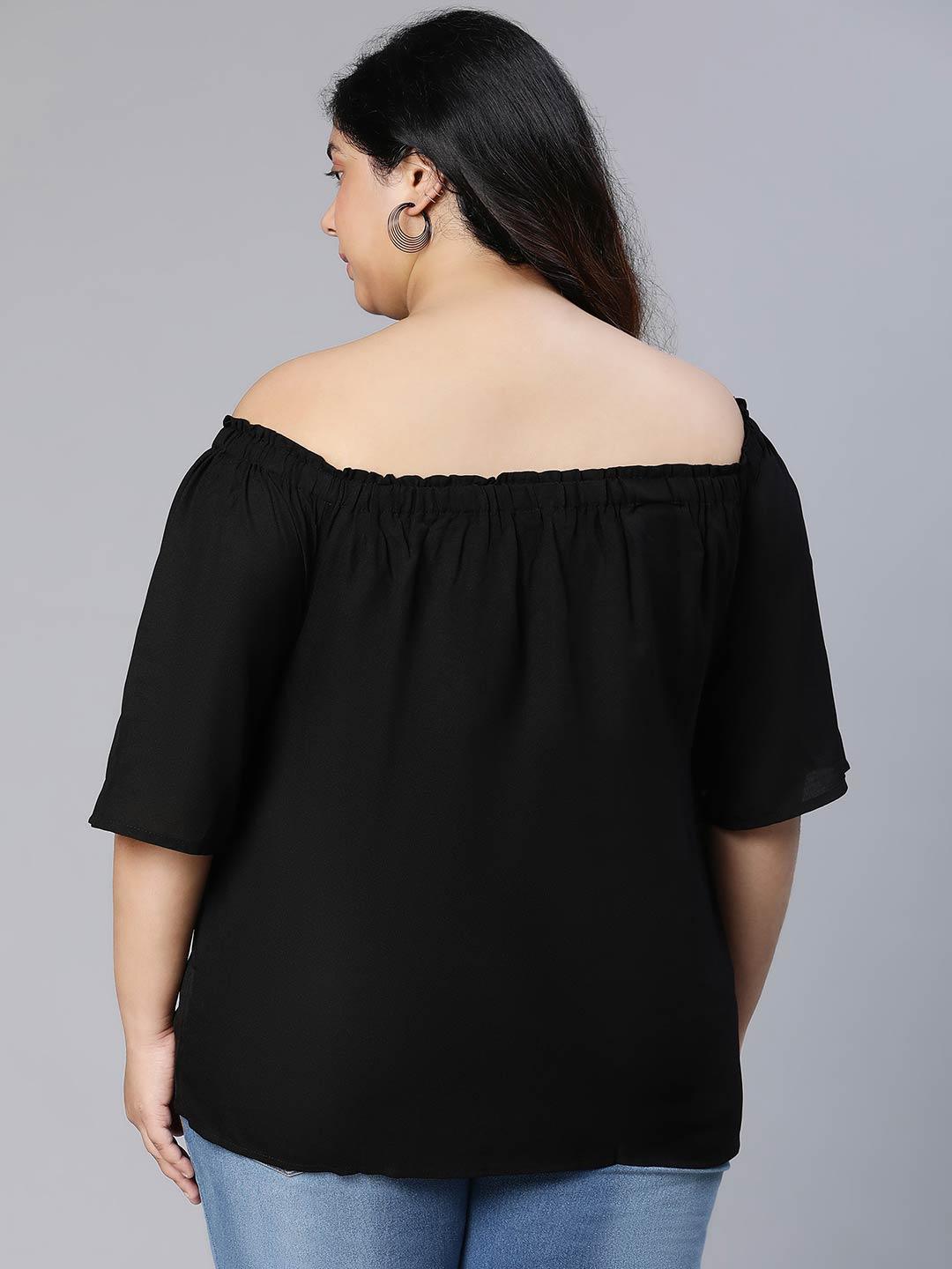 Uprised Black Bardot Plus Size Loopy Top For Women Today - Image 5