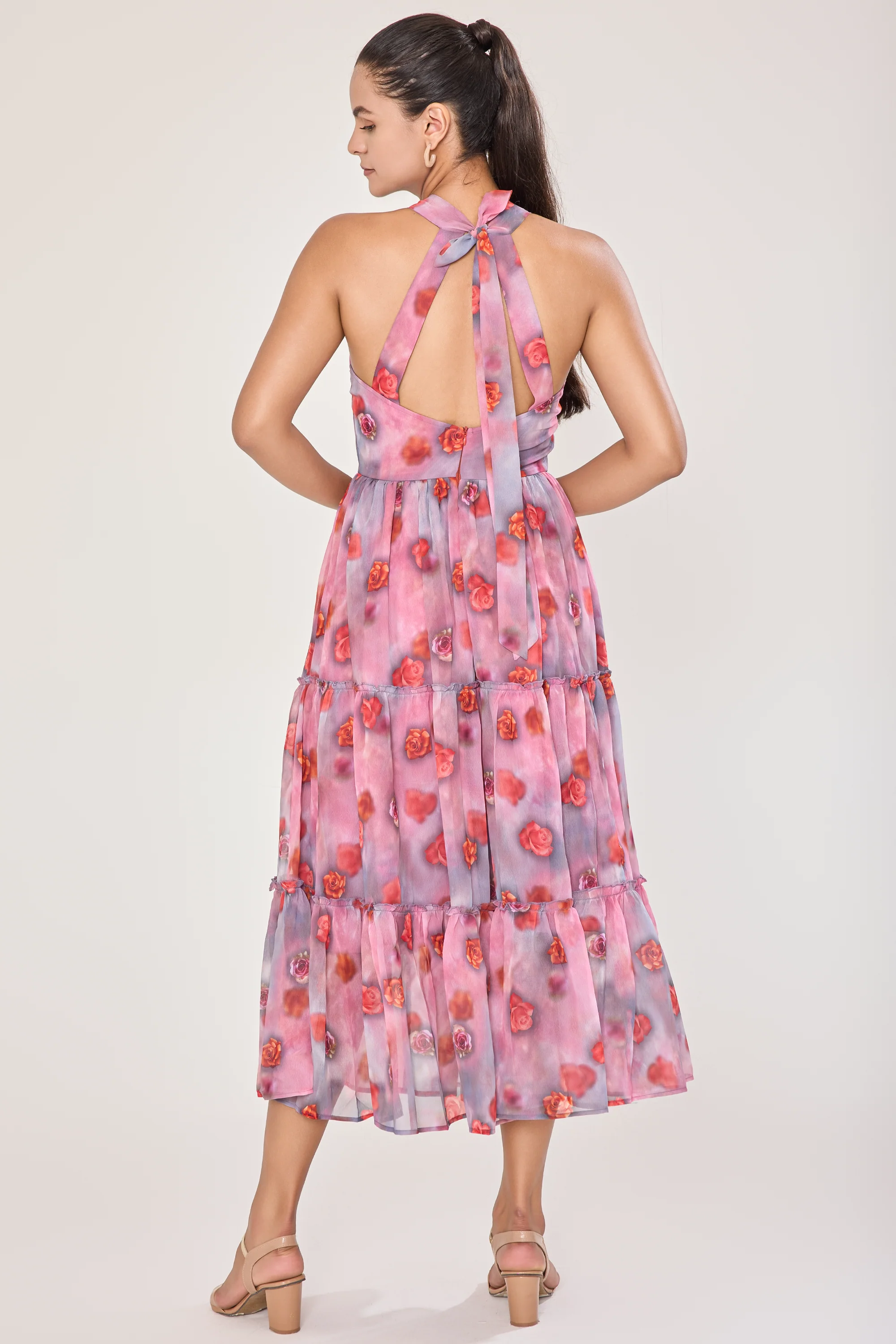 Urban Sundari Floral Georgette Ankle Length Dress with Halter Neck - Image 2