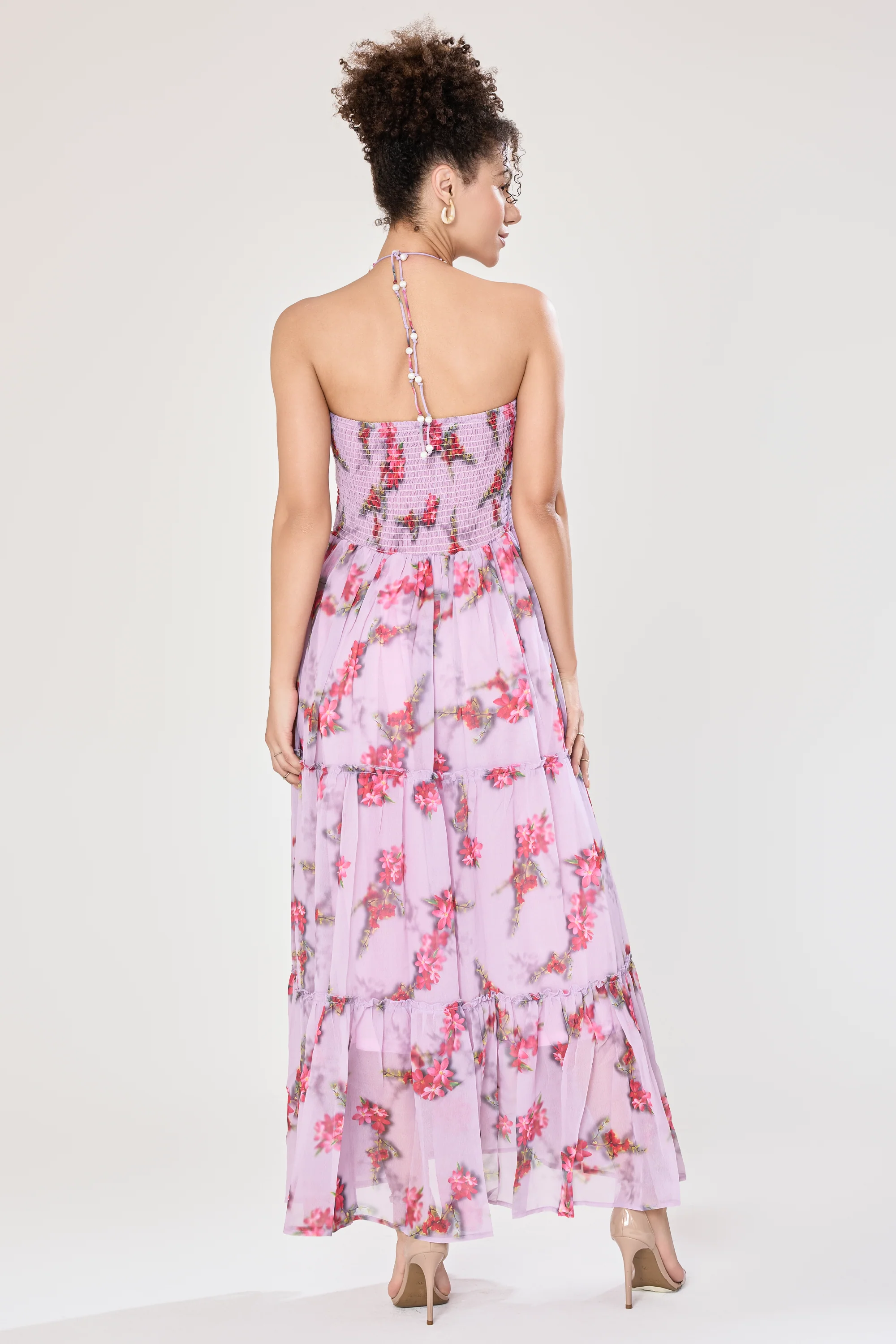 Urban Sundari Floral Georgette Maxi Dress with Pearl Embellished Halter Neck - Image 12