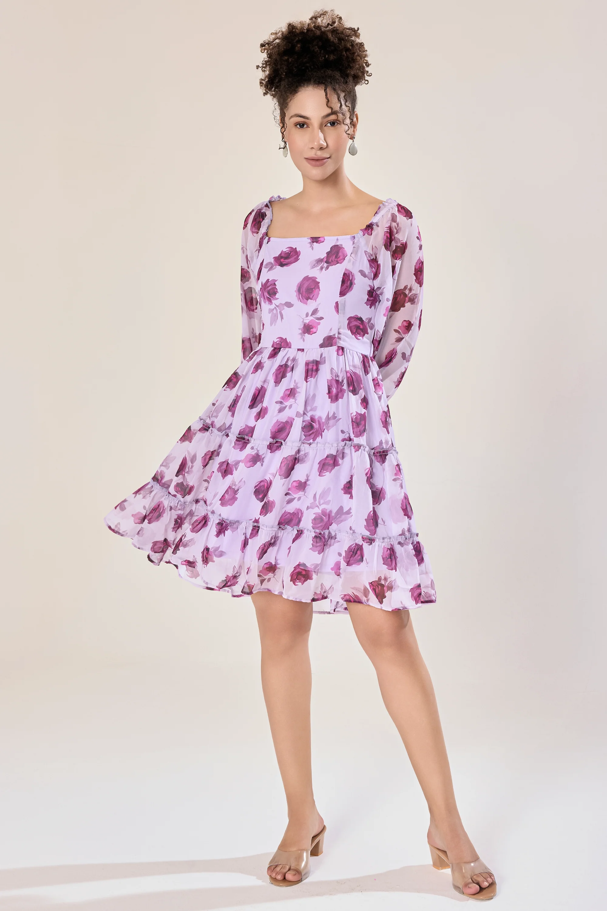Urban Sundari Floral Mini Dress with Square Neck and Long Sleeves - Image 6