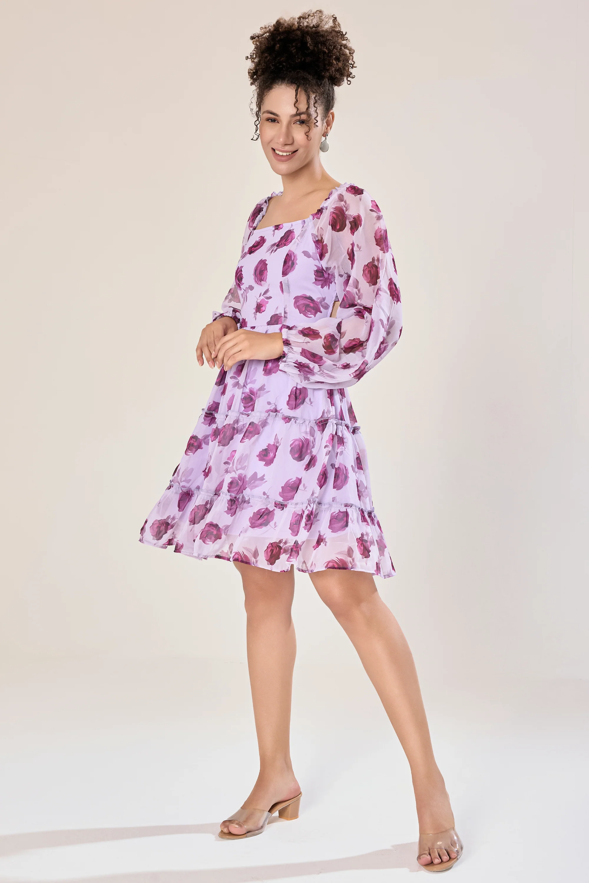 Urban Sundari Floral Mini Dress with Square Neck and Long Sleeves - Image 8