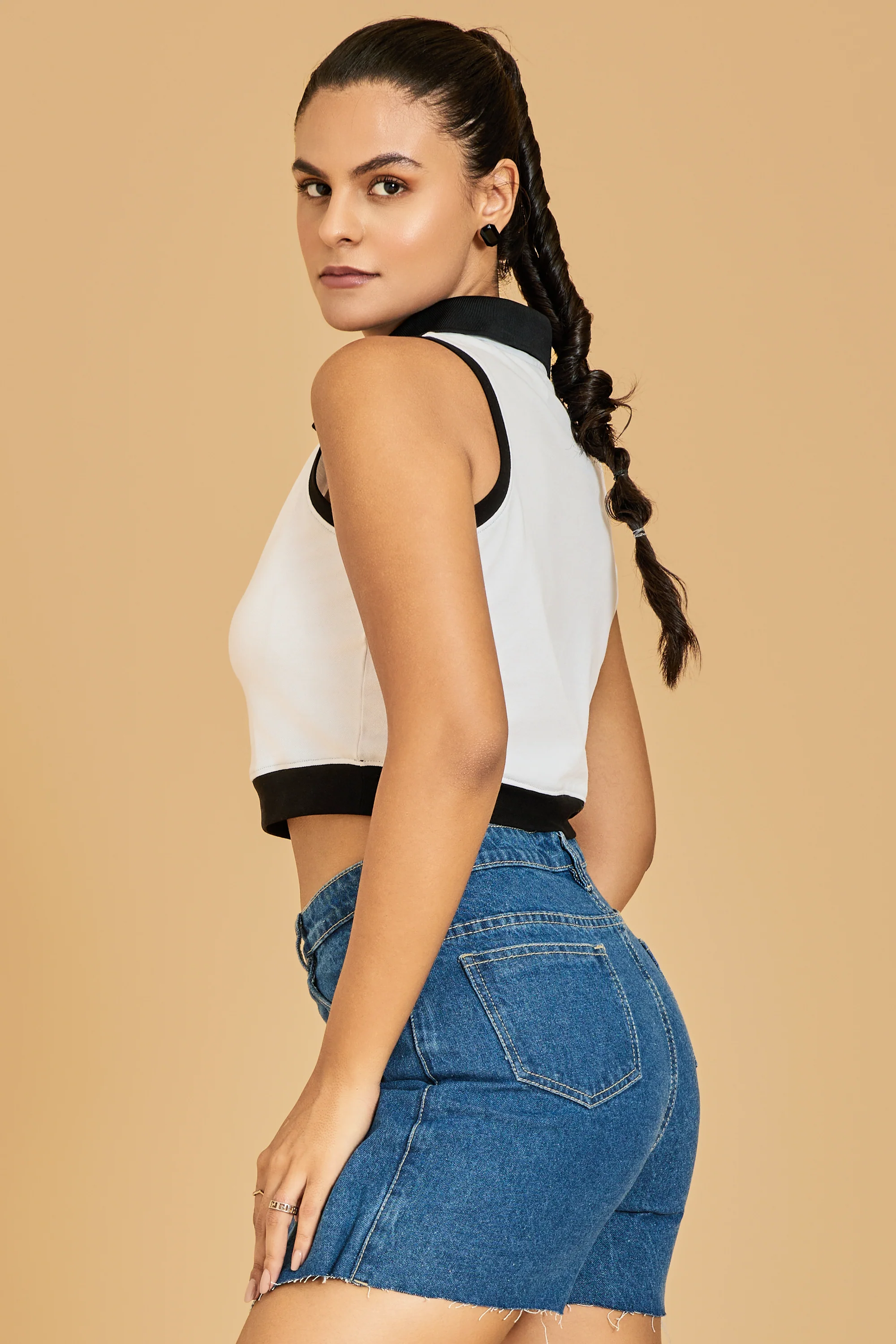 Urban Sundari Women's Colorblock Polo Neck Crop Top - Half Sleeves, Cotton Fabric - Image 8