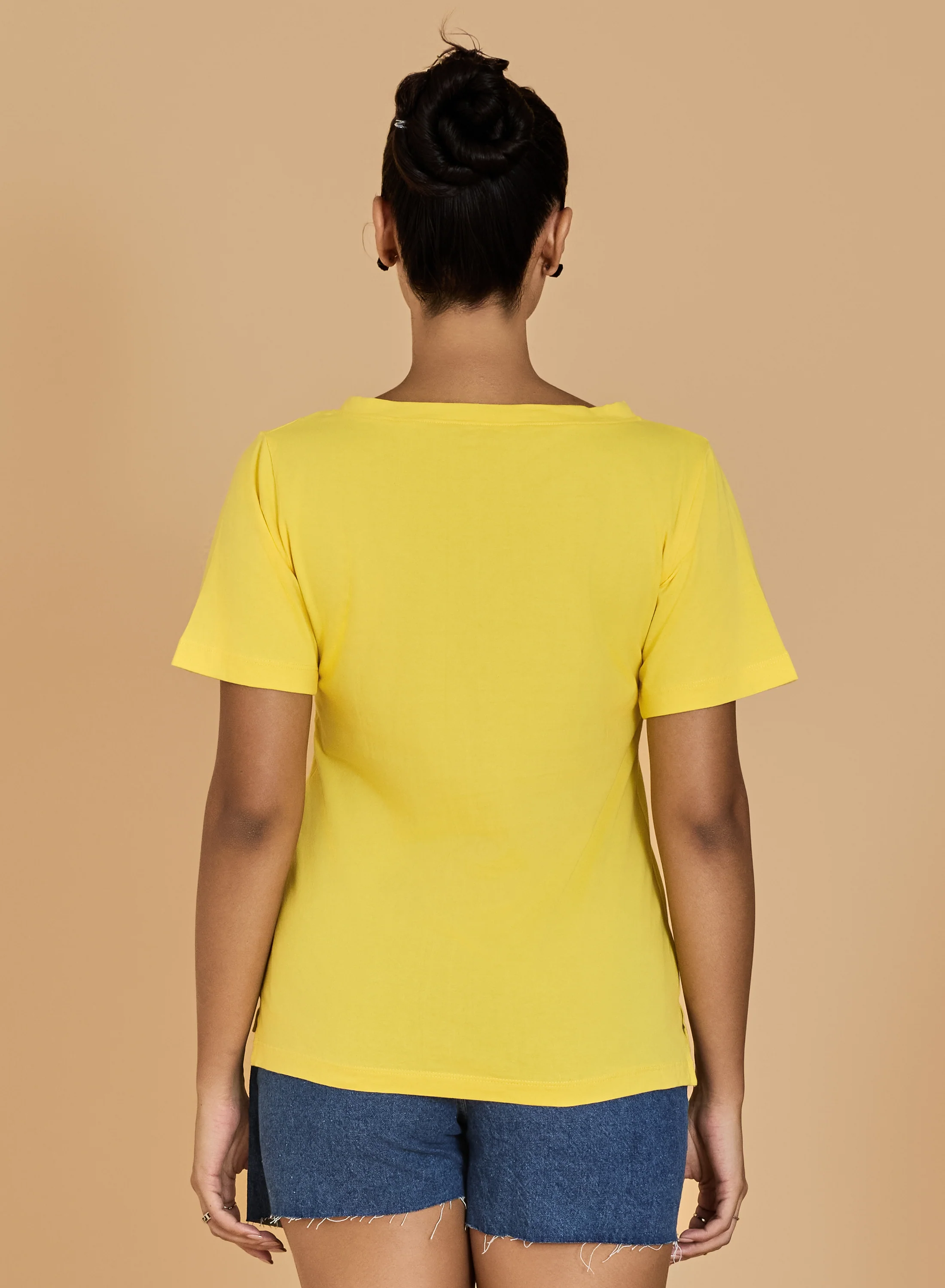 Urban Sundari Women's Cotton Blend V-Neck Half Sleeve T-Shirt with "Be Happy" Embroidery - Image 28