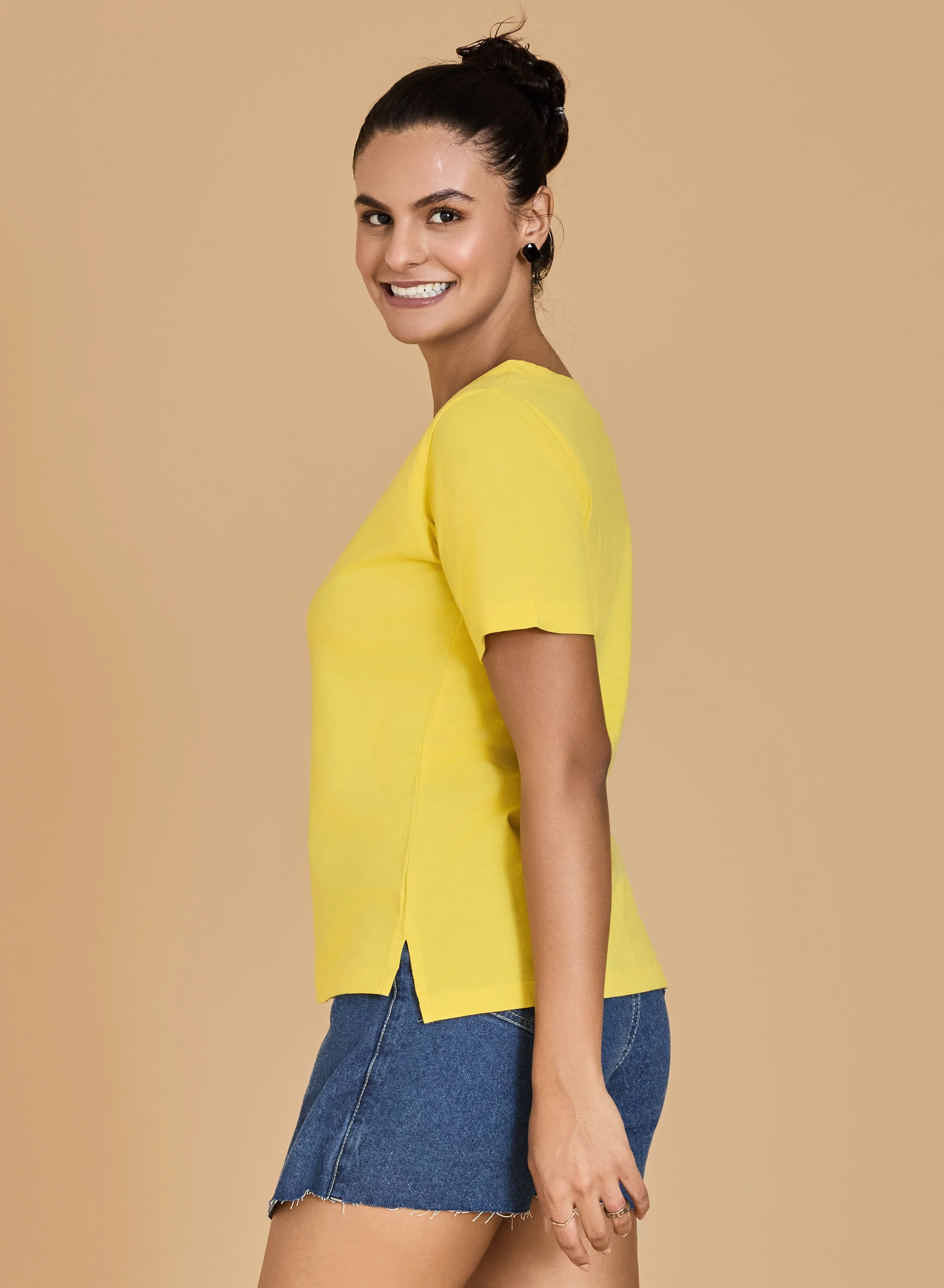 Urban Sundari Women's Cotton Blend V-Neck Half Sleeve T-Shirt with "Be Happy" Embroidery - Image 29