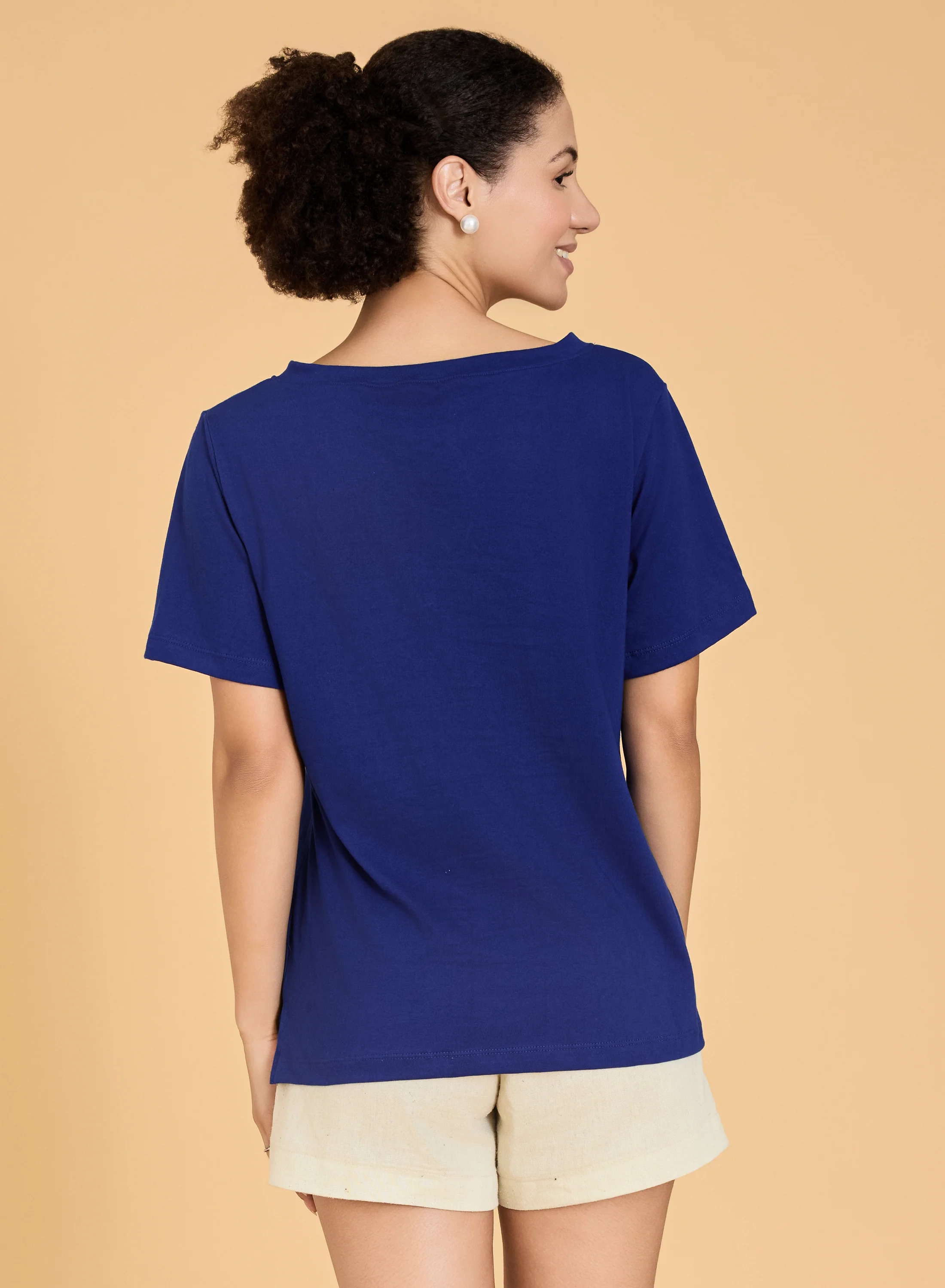 Urban Sundari Women's Cotton Blend V-Neck Half Sleeve T-Shirt with "Be Happy" Embroidery - Image 7