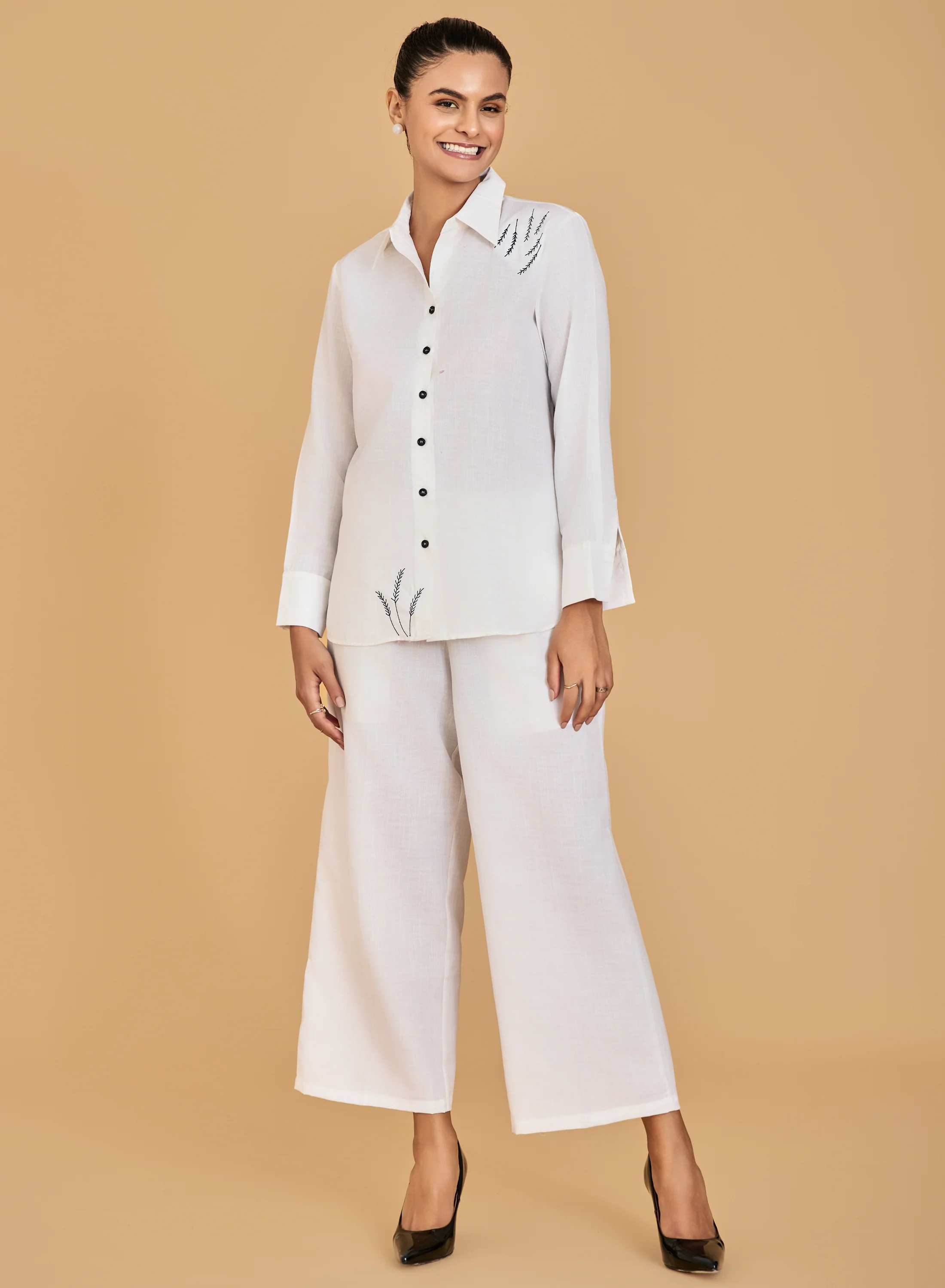 Urban Sundari Women's Cotton Co-ord Set with Embroidered Shirt and Trousers - Image 15