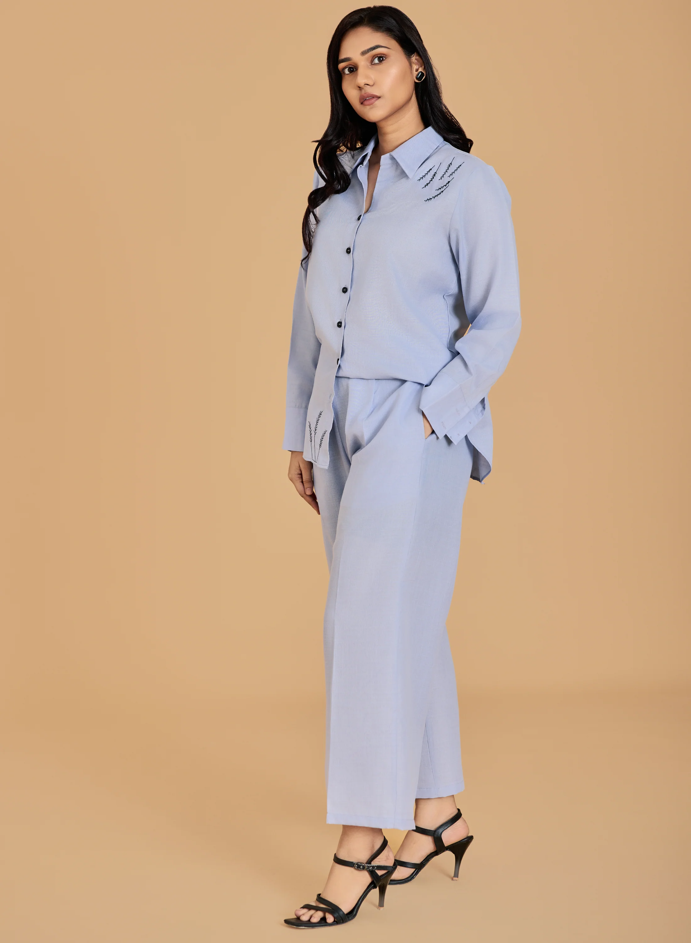 Urban Sundari Women's Cotton Co-ord Set with Embroidered Shirt and Trousers - Image 3