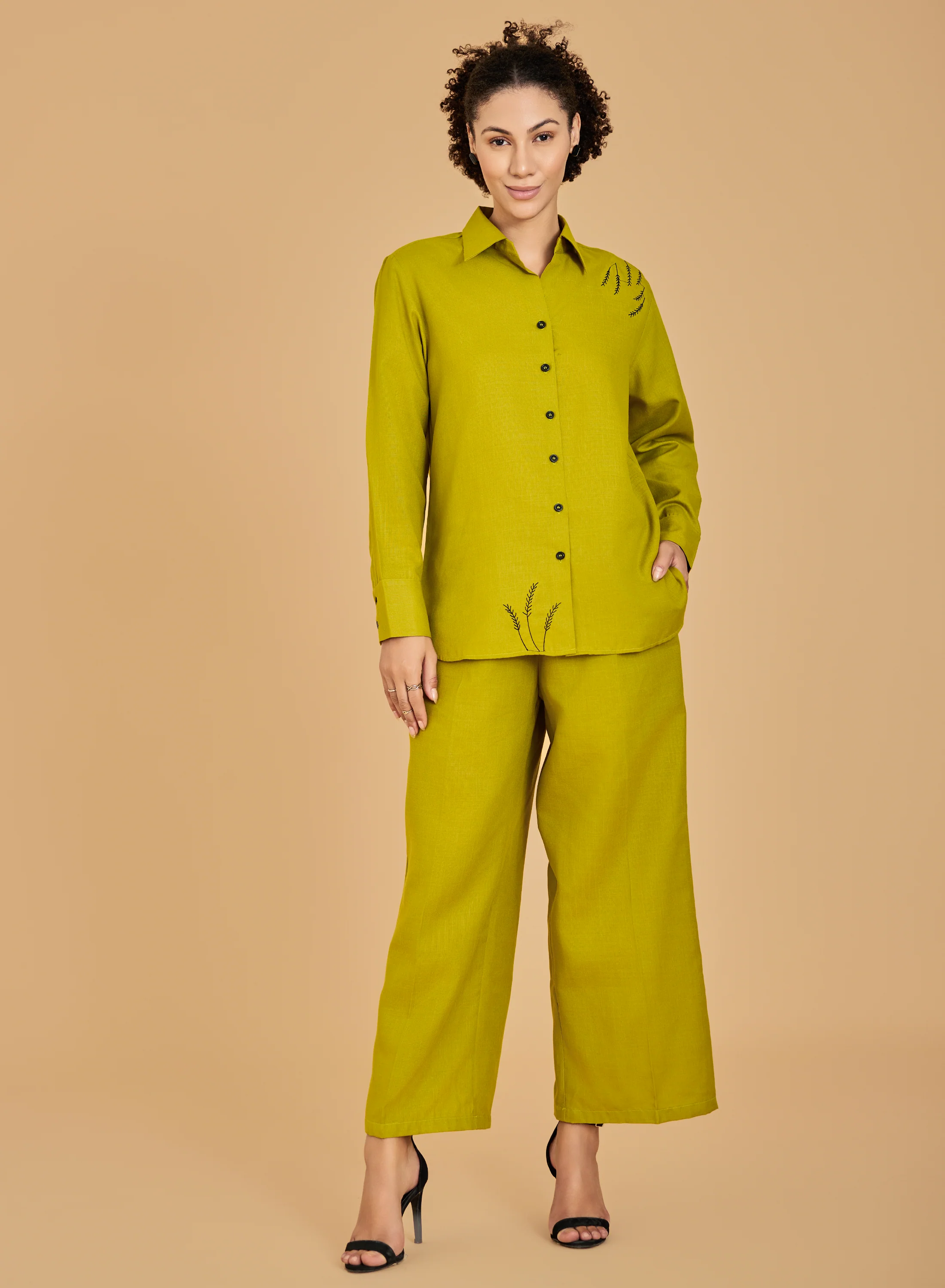 Urban Sundari Women's Cotton Co-ord Set with Embroidered Shirt and Trousers - Image 6
