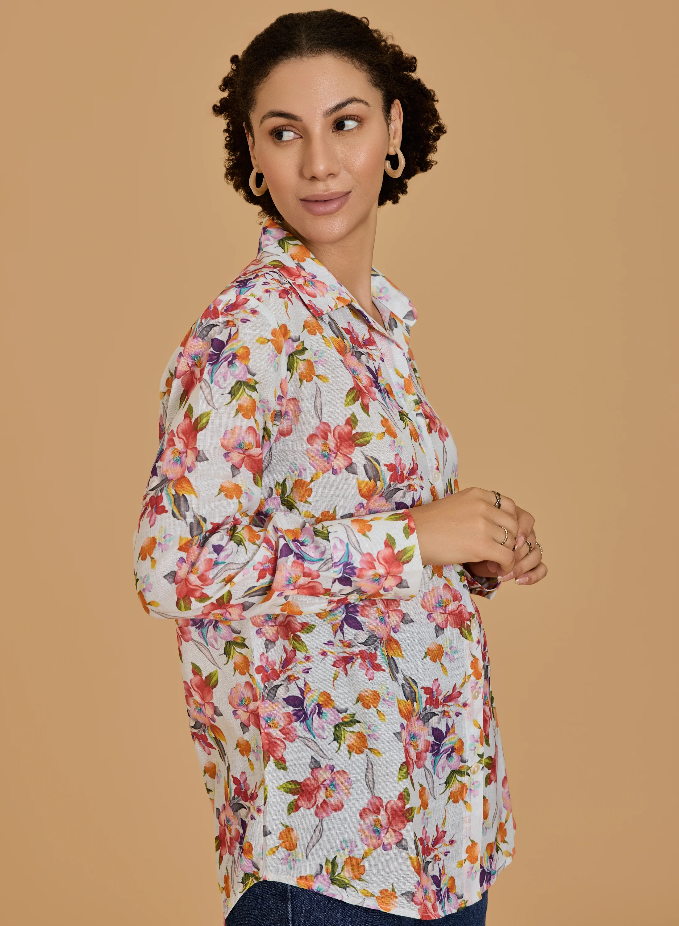 Urban Sundari Women's Floral Print Cotton Shirt with Shirt Collar and Long Sleeves - Image 3