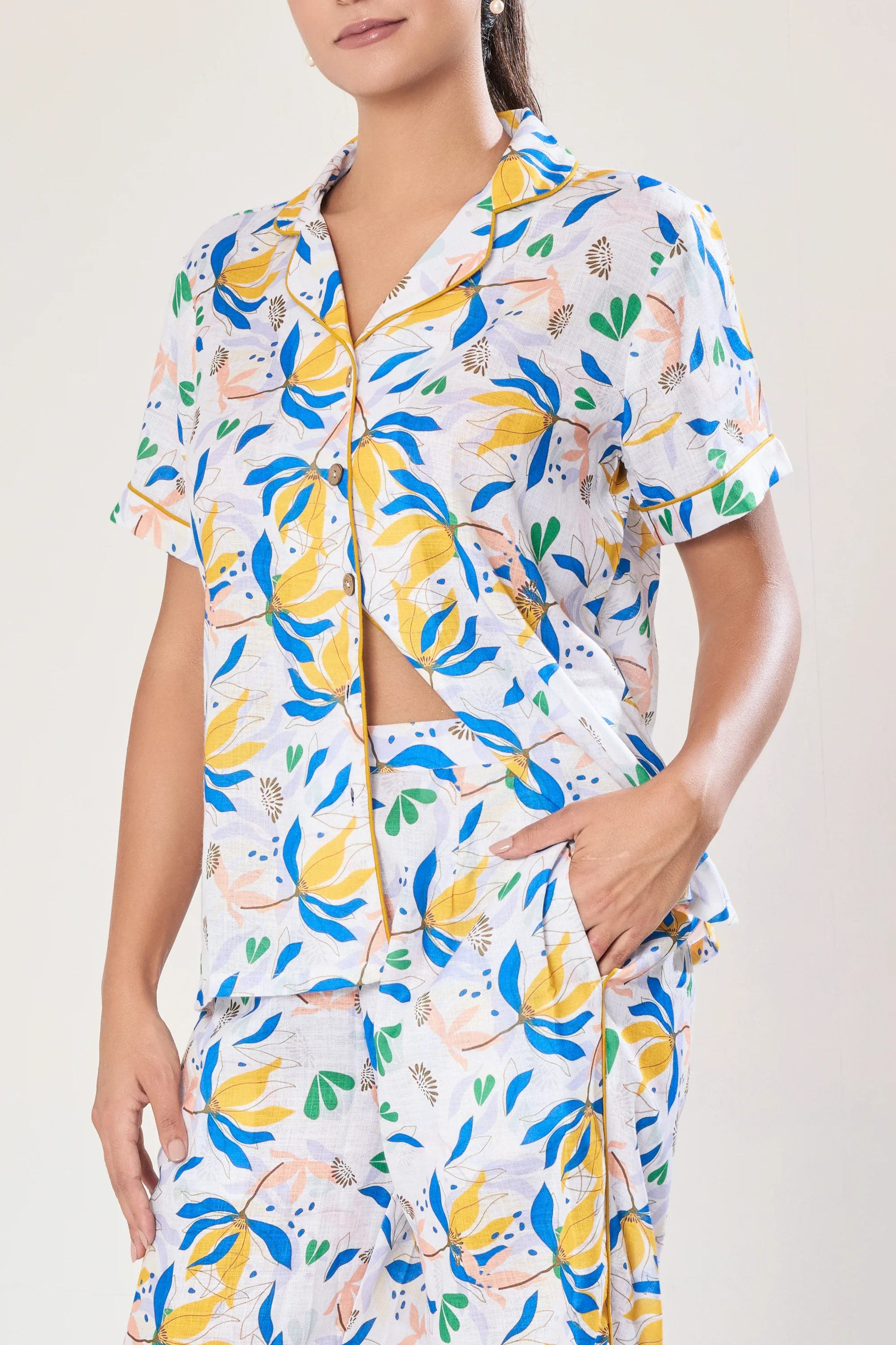 Urban Sundari Women's Floral Printed Cotton Night Suit – Buttoned Shirt & Slip-On Trousers - Image 10