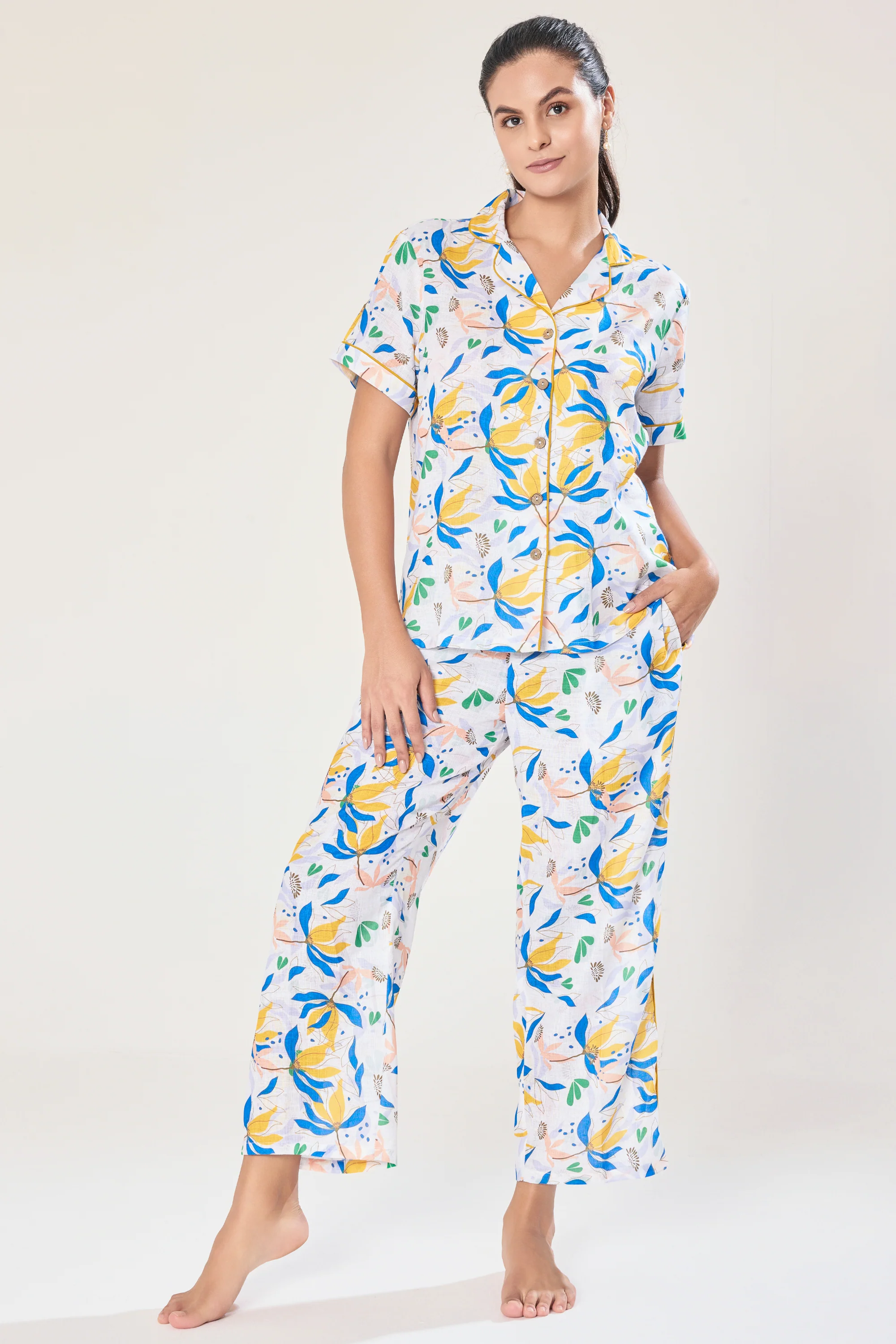Urban Sundari Women's Floral Printed Cotton Night Suit – Buttoned Shirt & Slip-On Trousers - Image 11