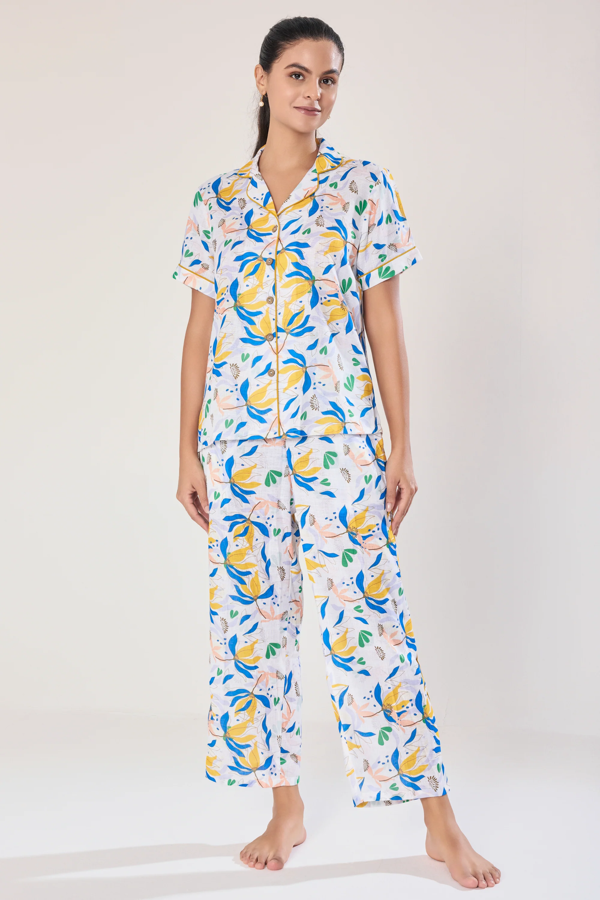 Urban Sundari Women's Floral Printed Cotton Night Suit – Buttoned Shirt & Slip-On Trousers - Image 7