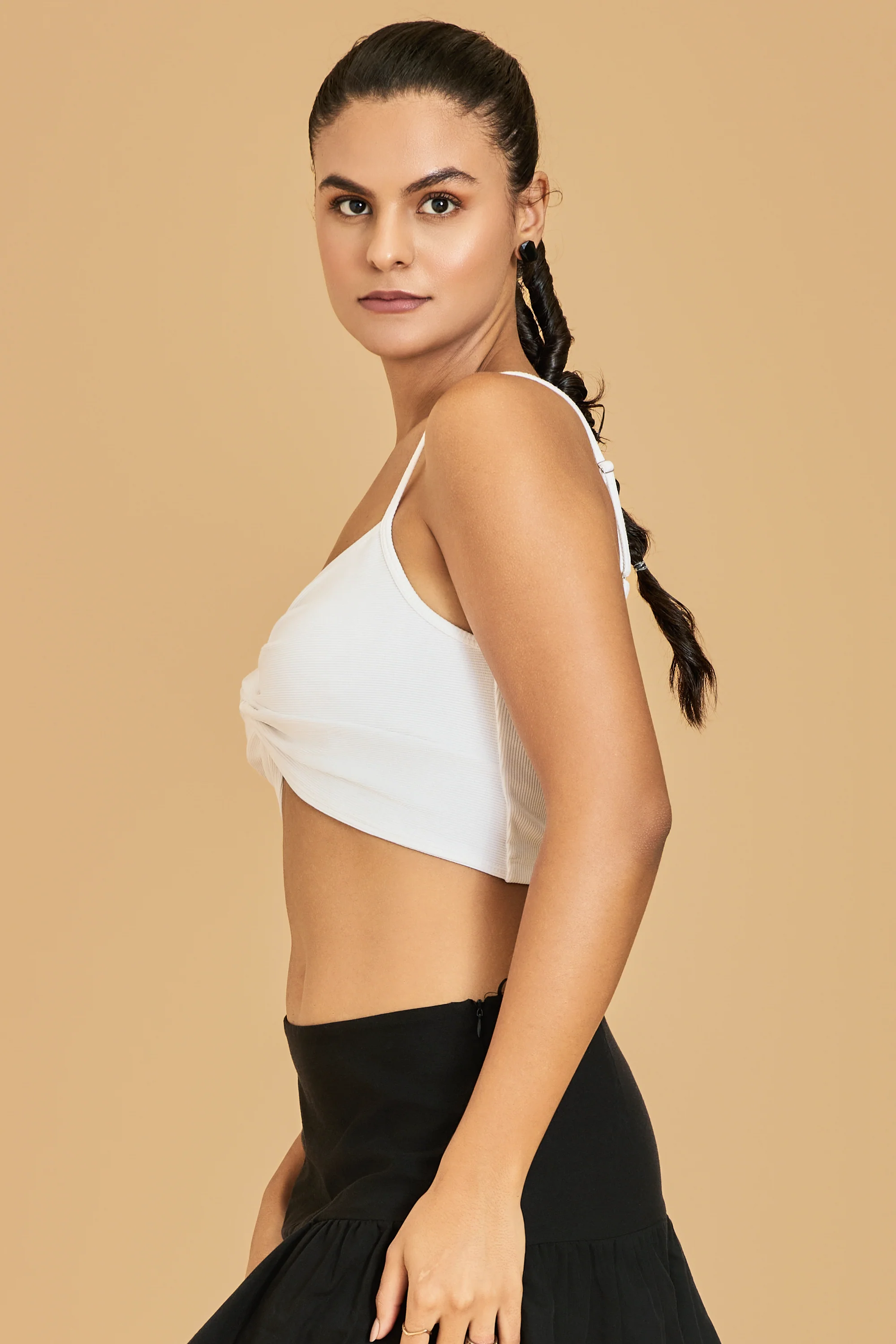 Urban Sundari Women's Solid Cotton Rib Crop Top with Shoulder Straps and Twisted Detail - Image 18