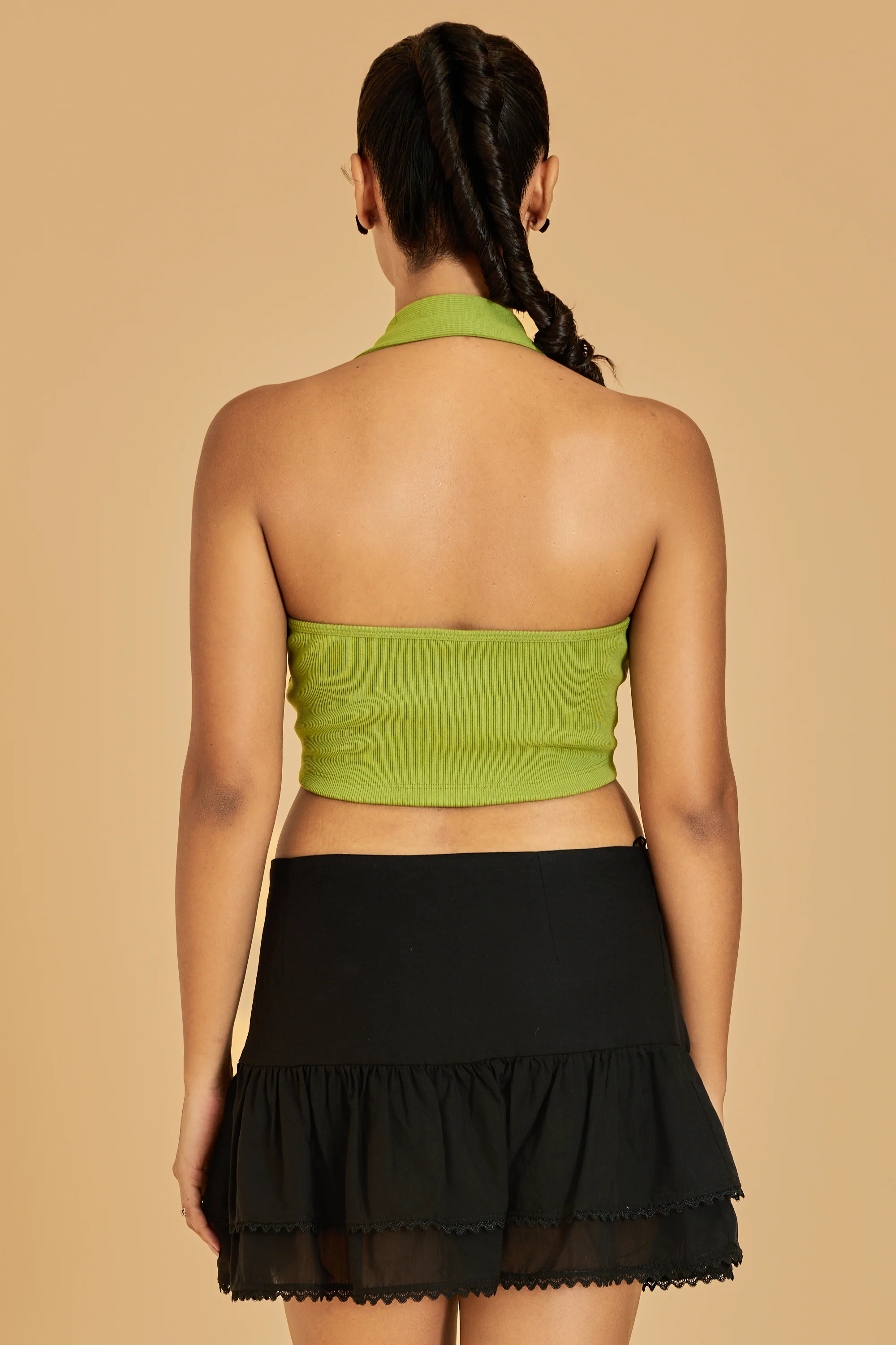 Urban Sundari Women's Solid Cotton Rib Halter Neck Crop Top with Front Ruched Detail - Image 13
