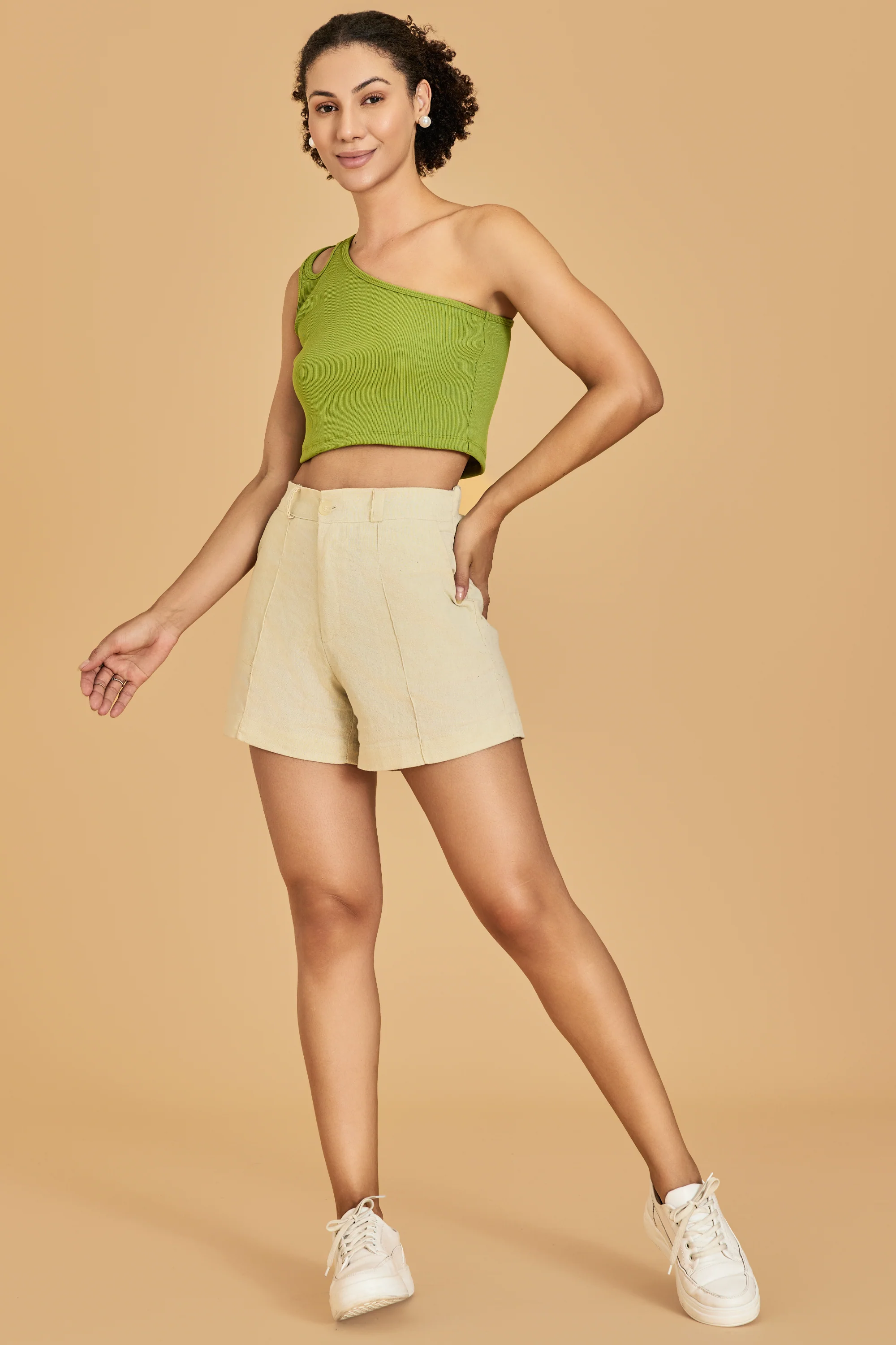 Urban Sundari Women's Solid Cotton Rib One Shoulder Crop Top with Shoulder Cut-Out Design - Image 10