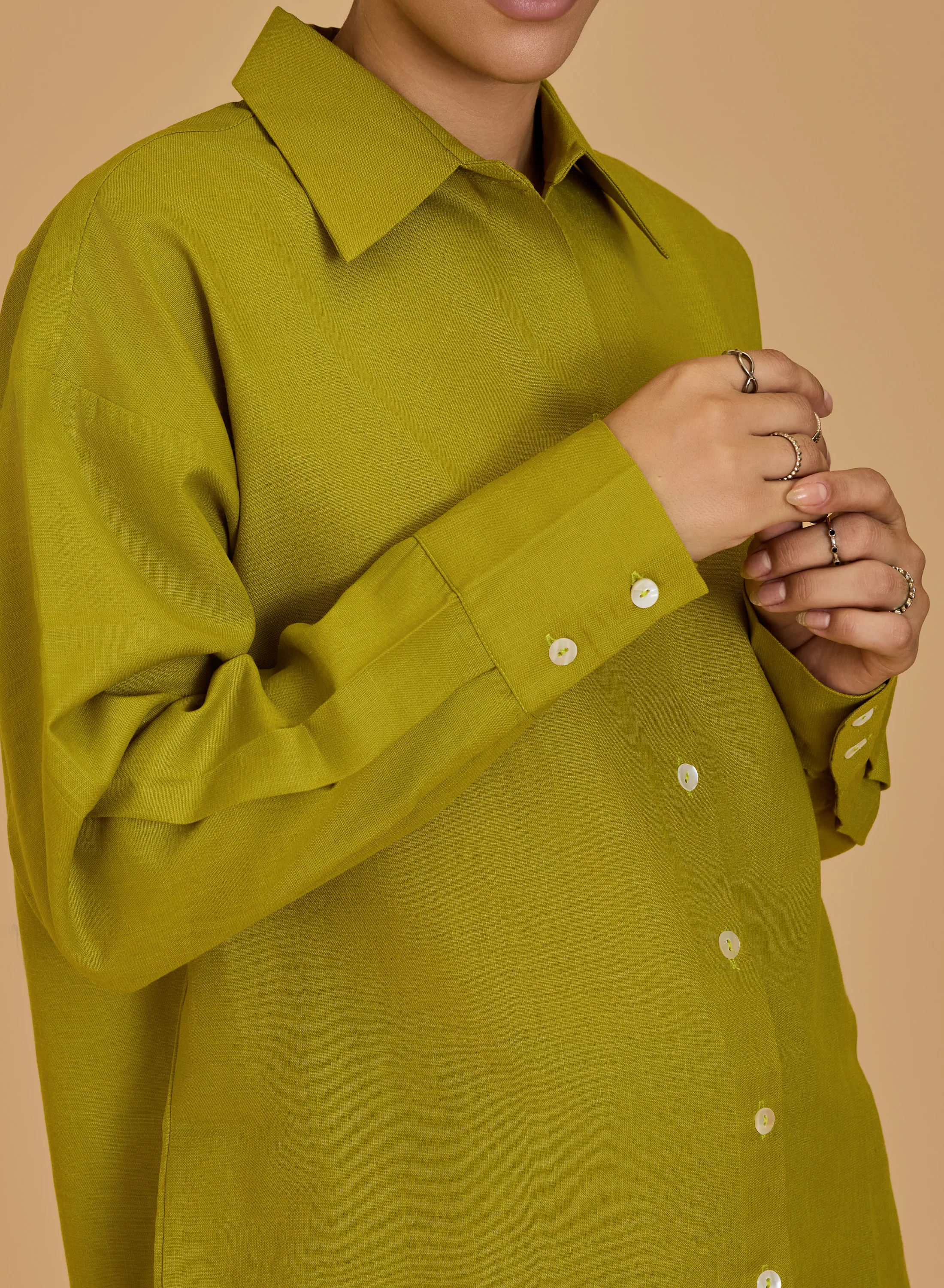 Urban Sundari Women's Solid Cotton Shirt with Shirt Collar and Curved Hemline - Image 14