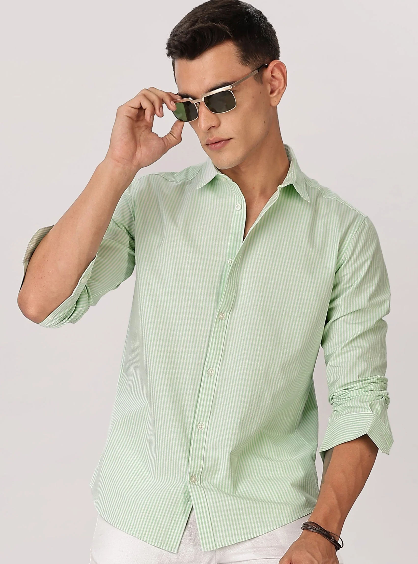 Uri Mint Pinstripe Cotton Shirt