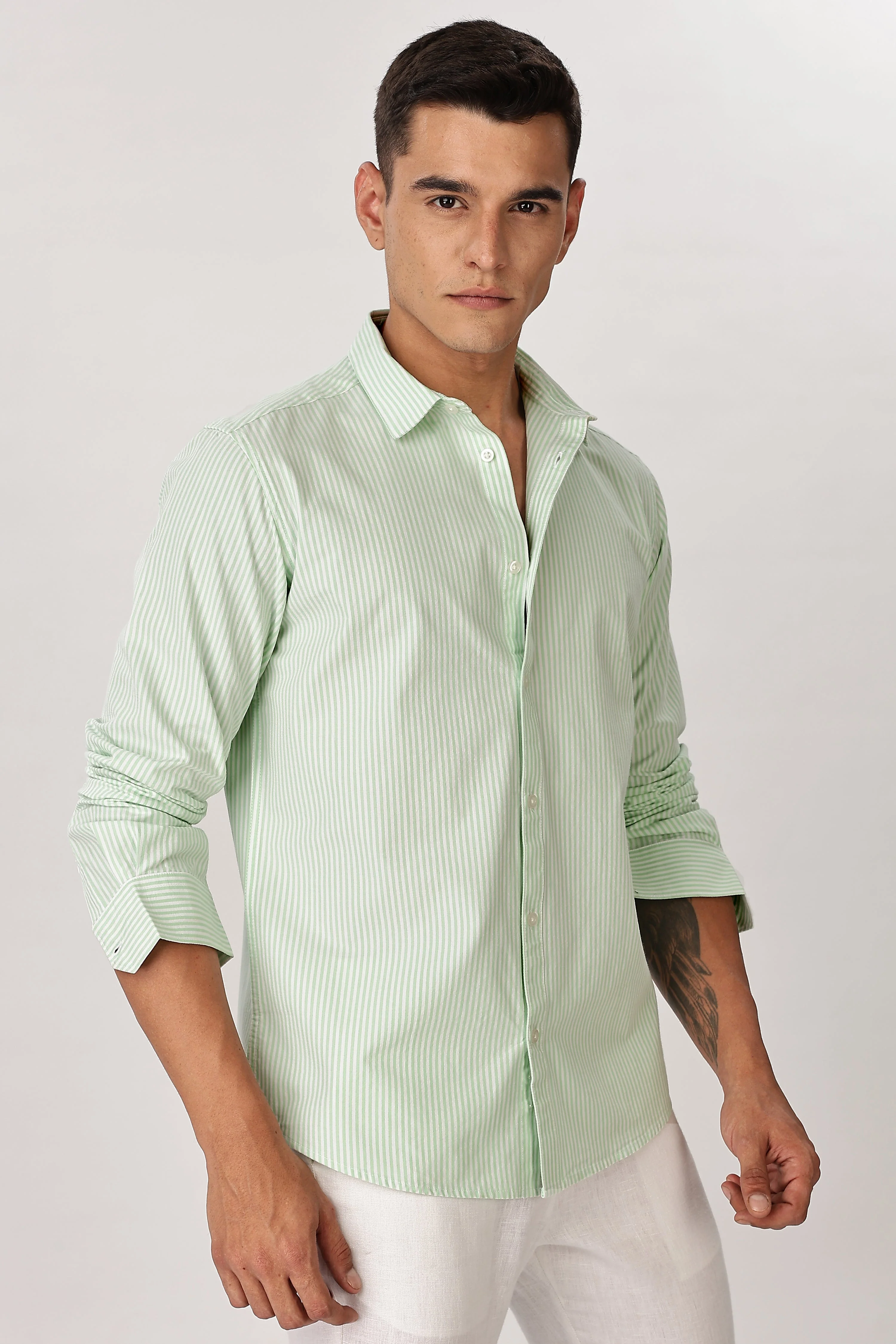 Uri Mint Pinstripe Cotton Shirt - Image 2