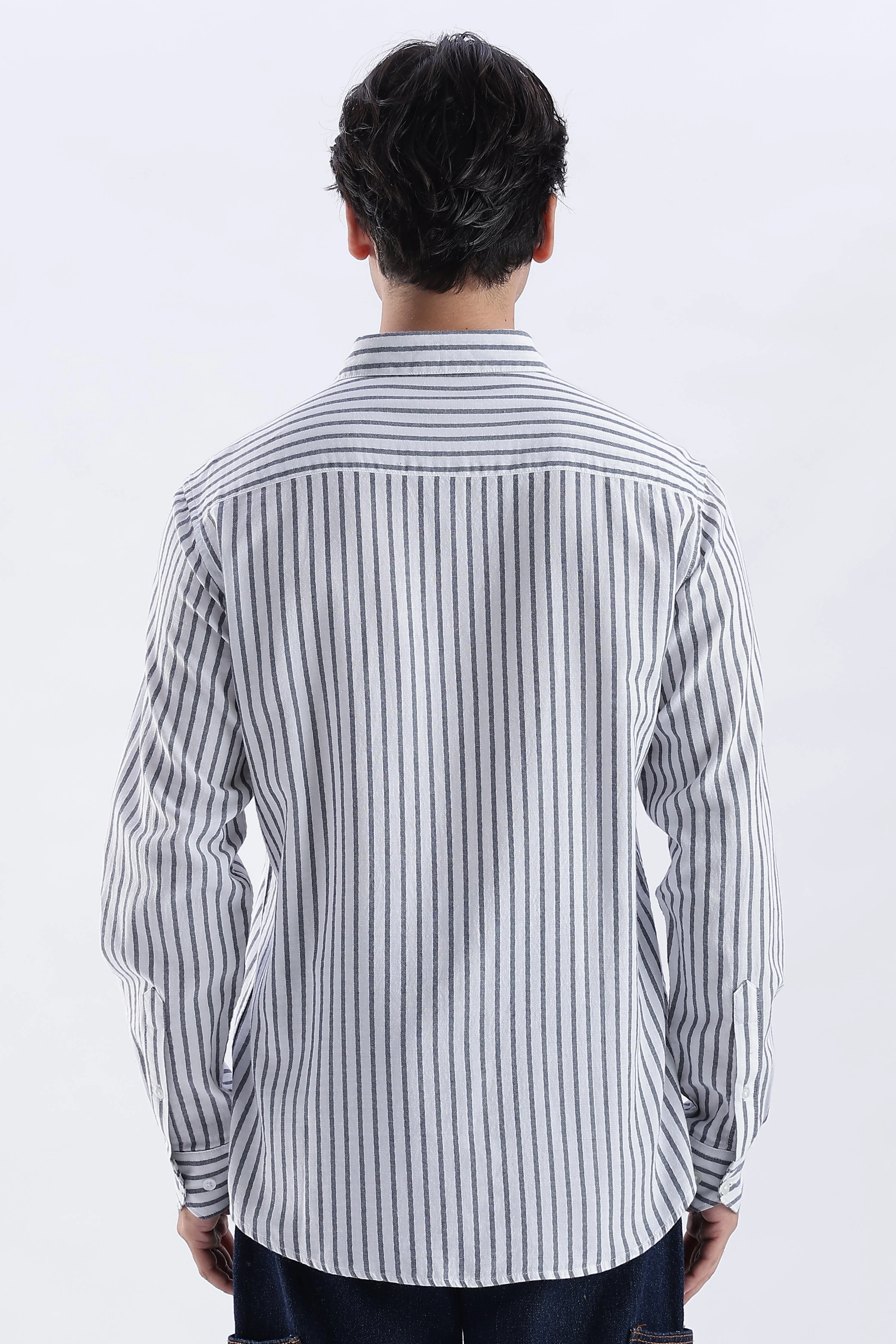 Uri White & Navy Vertical Striped Cotton Shirt - Image 4