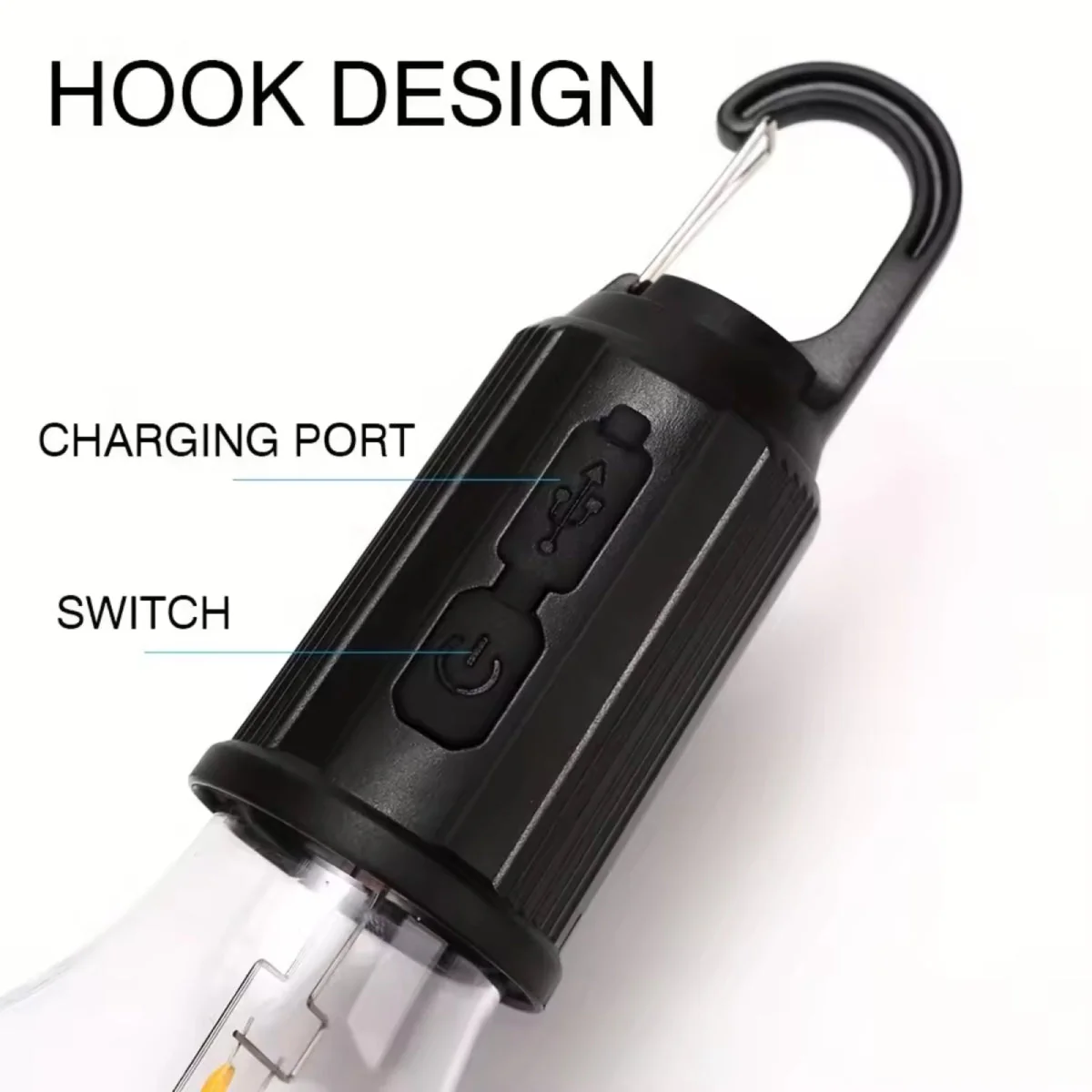 USB Rechargeable LED Bulb with Carabiner Hook 3 Light Modes USB Type C Charging (Pack of 2) - Image 4