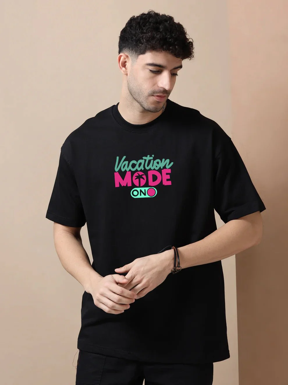 Vacation Mode on Black Oversize T-Shirt - Image 3