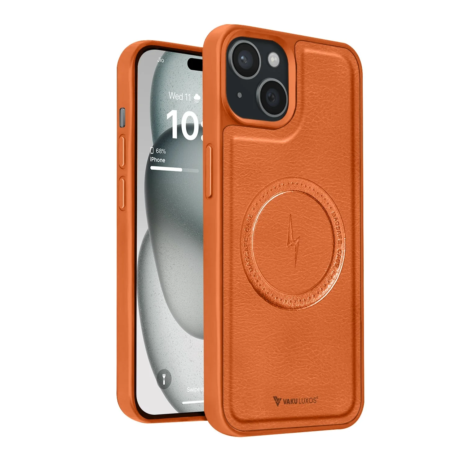 Vaku ® Apple iPhone 15 Maxtron Leather Stitched Magnetic Magsafe Non-Slip Grip Shockproof Back Cover