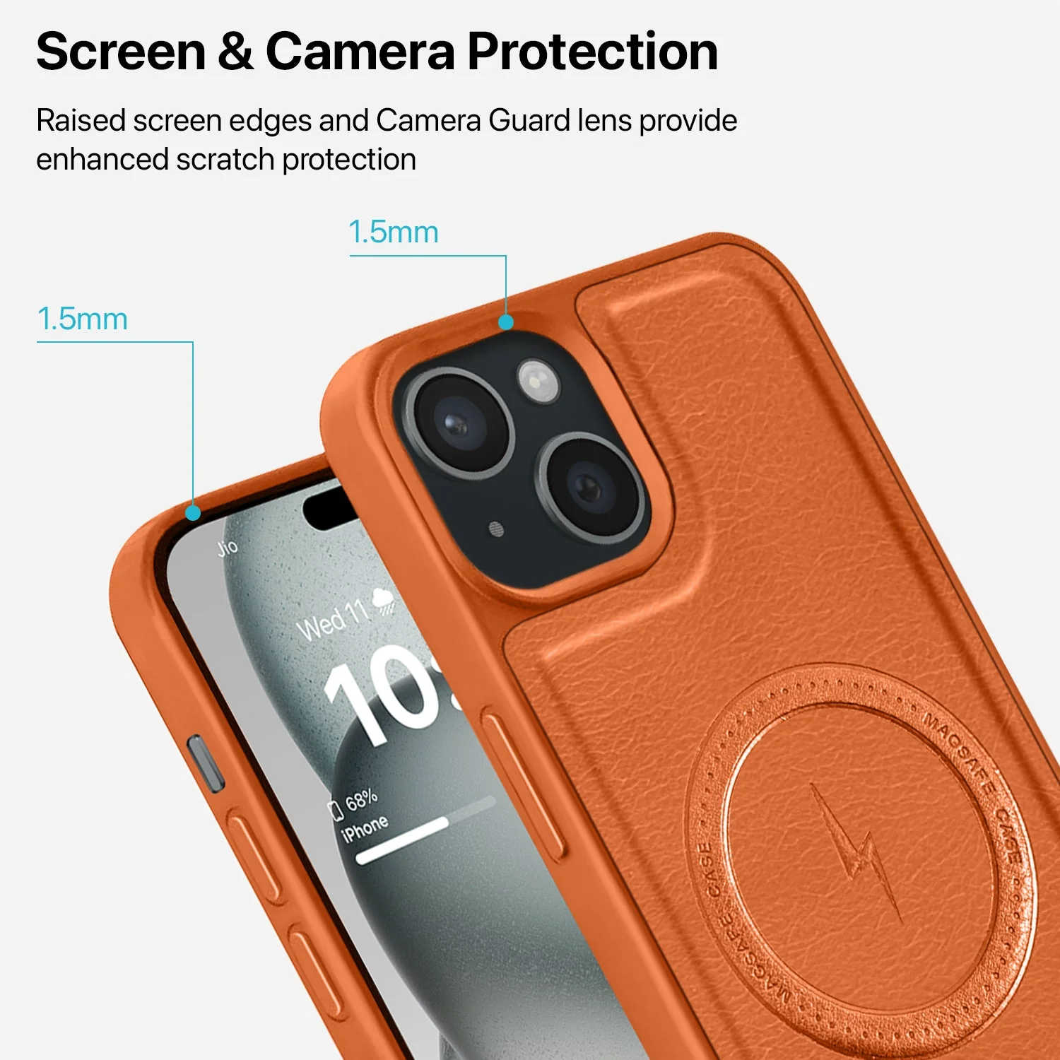 Vaku ® Apple iPhone 15 Maxtron Leather Stitched Magnetic Magsafe Non-Slip Grip Shockproof Back Cover - Image 4