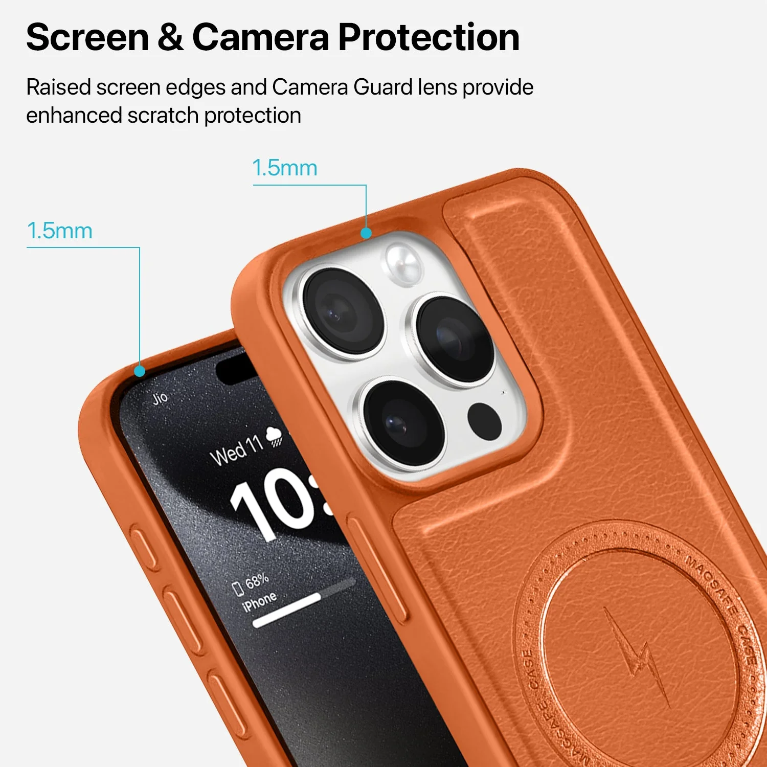 Vaku ® Apple iPhone 15 Pro Max Maxtron Leather Stitched Magnetic Magsafe Non-Slip Grip Shockproof Back Cover - Image 4