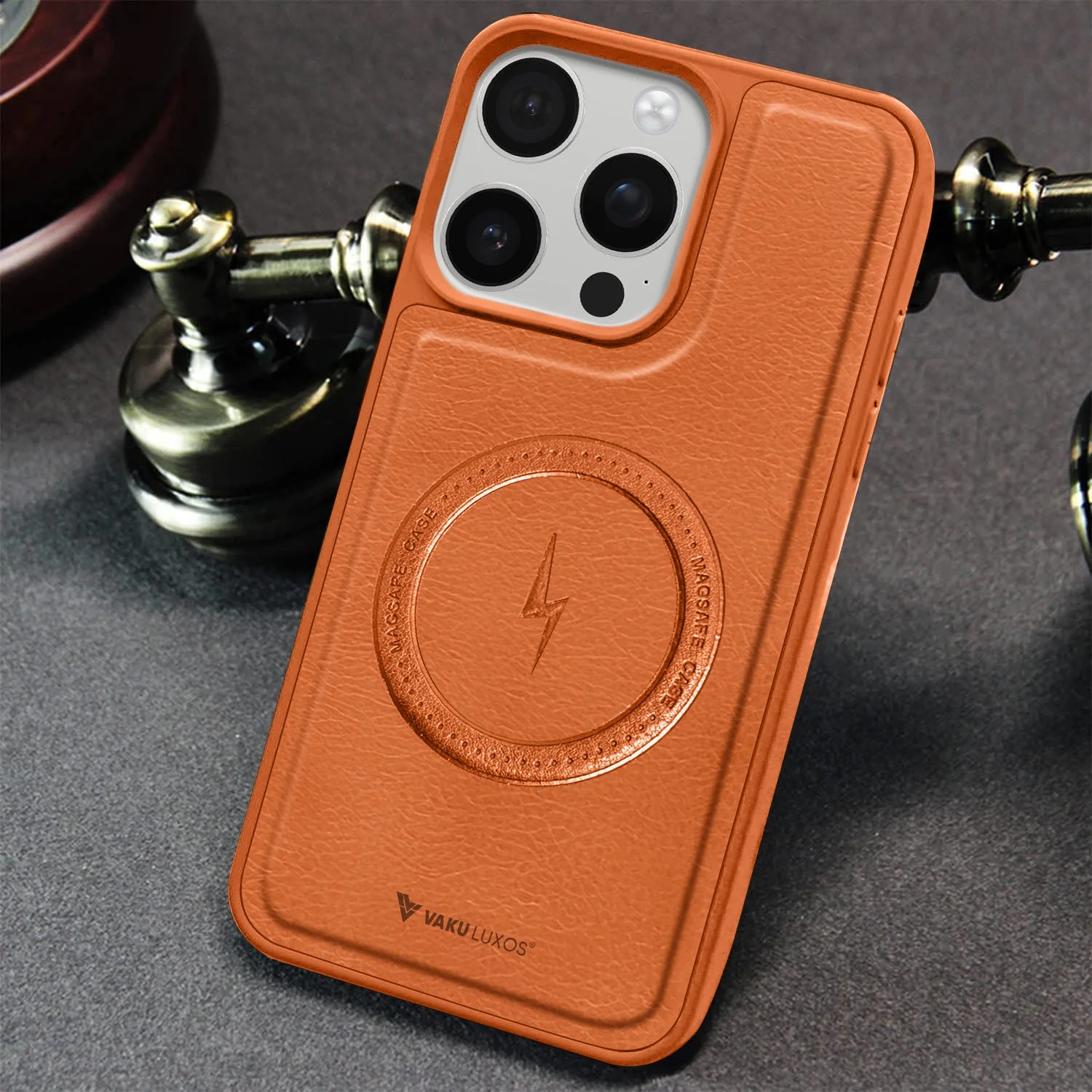 Vaku ® Apple iPhone 15 Pro Max Maxtron Leather Stitched Magnetic Magsafe Non-Slip Grip Shockproof Back Cover - Image 7