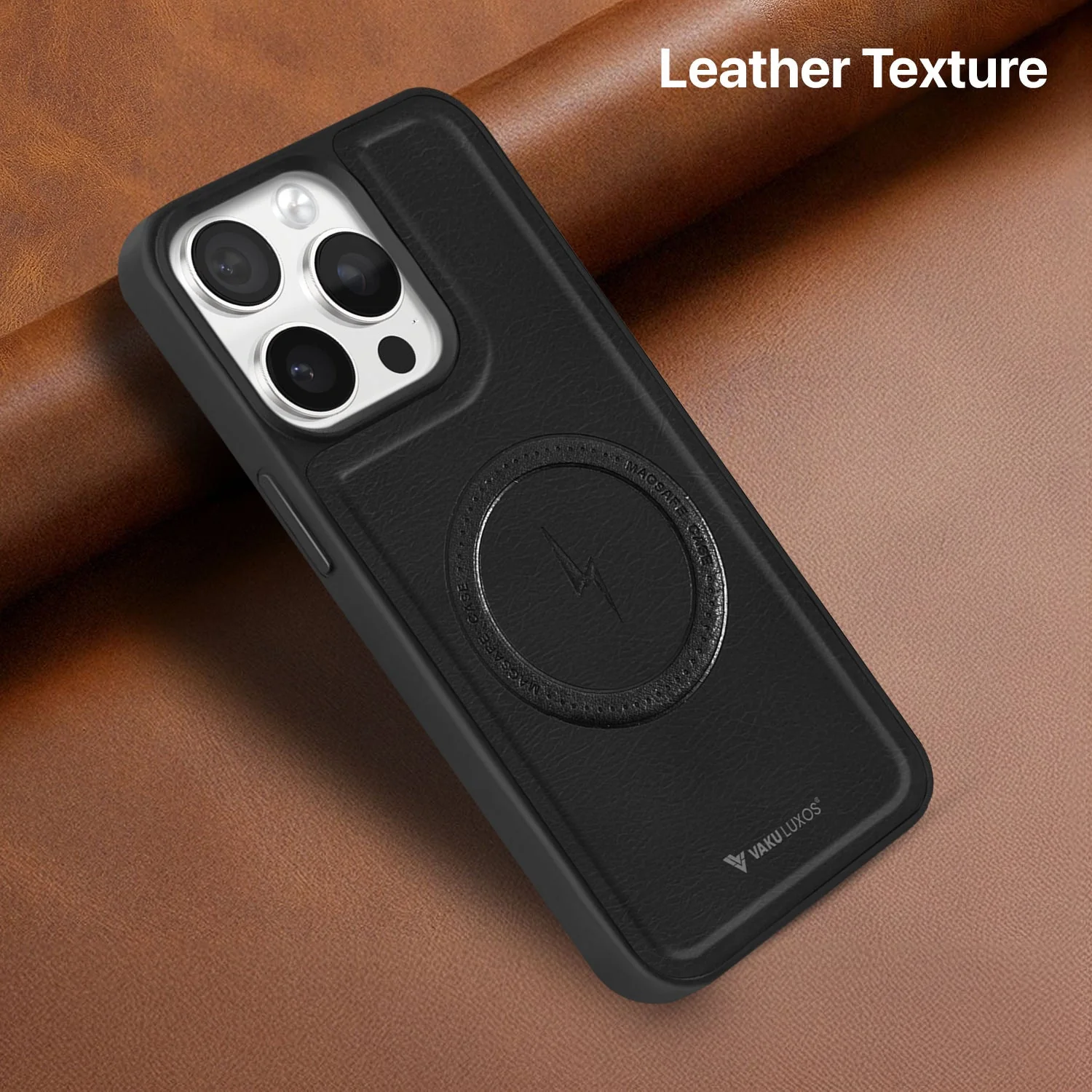 Vaku ® Apple iPhone 15 Pro Max Maxtron Leather Stitched Magnetic Magsafe Non-Slip Grip Shockproof Back Cover - Image 9
