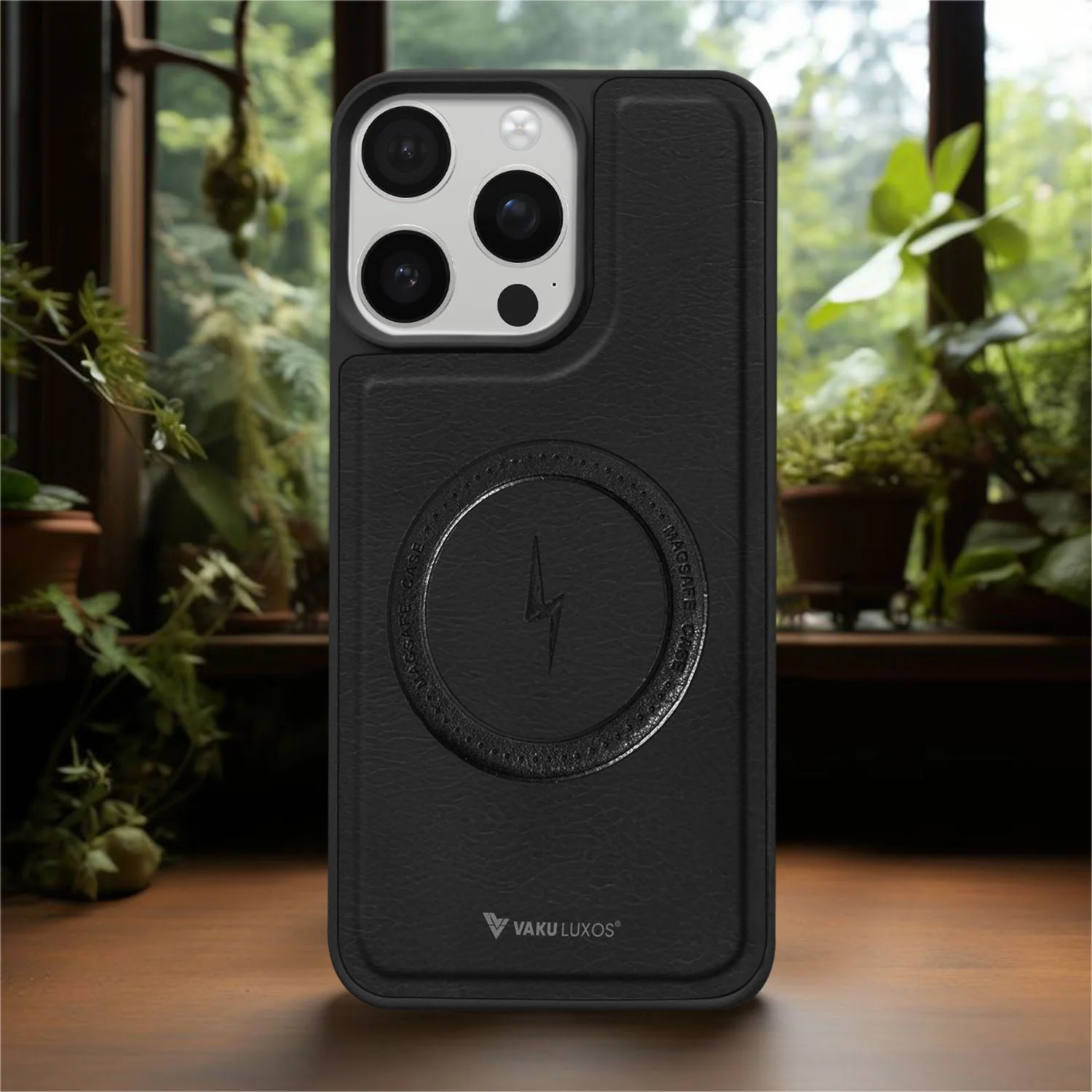 Vaku ® Apple iPhone 15 Pro Maxtron Leather Stitched Magnetic Magsafe Non-Slip Grip Shockproof Back Cover - Image 14