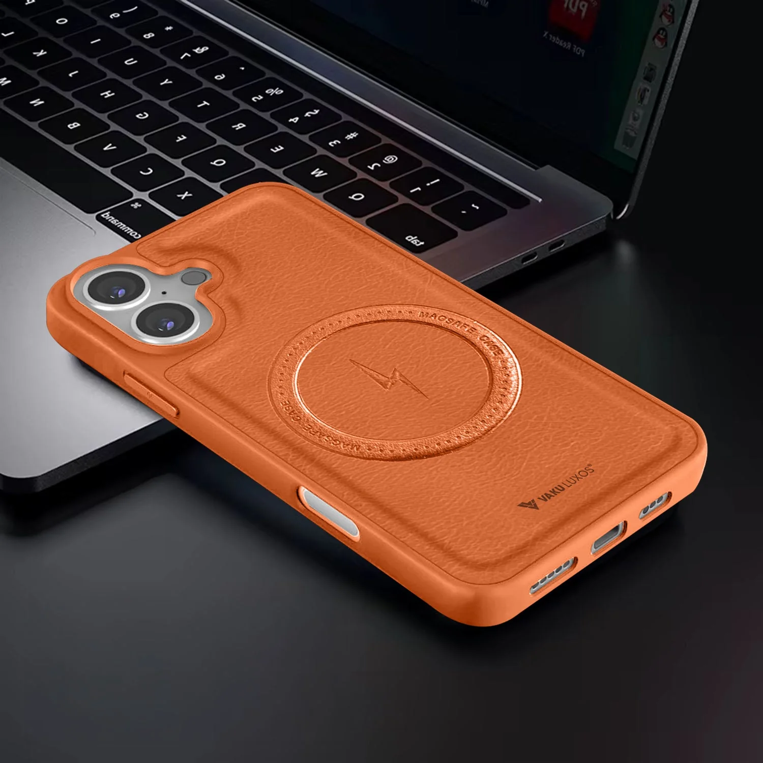 Vaku ® Apple iPhone 16 Maxtron Leather Stitched Magnetic Magsafe Non-Slip Grip Shockproof Back Cover - Image 6