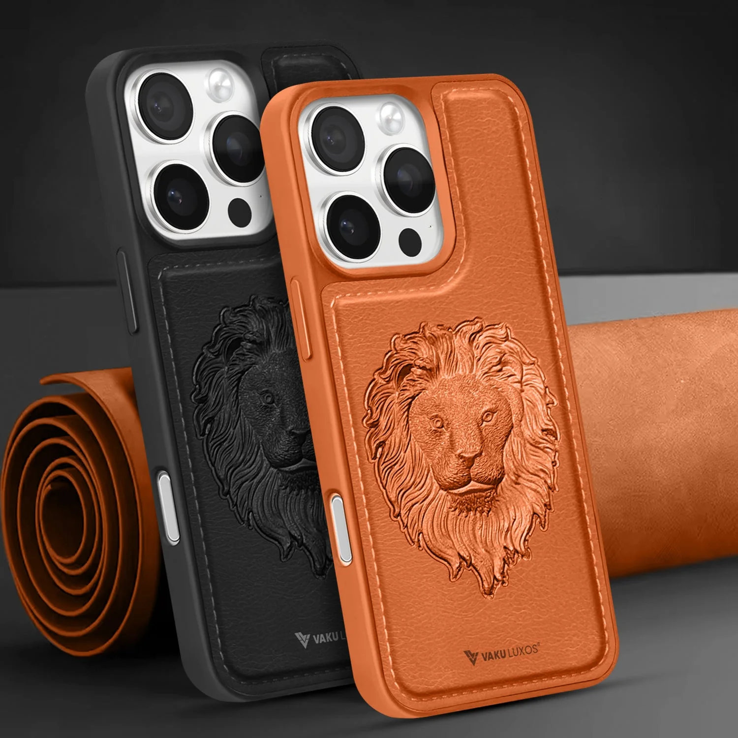 Vaku ® Apple iPhone 16 Pro Max Lion Embossed Luxury Designer Leather Protective Back Cover - Image 5