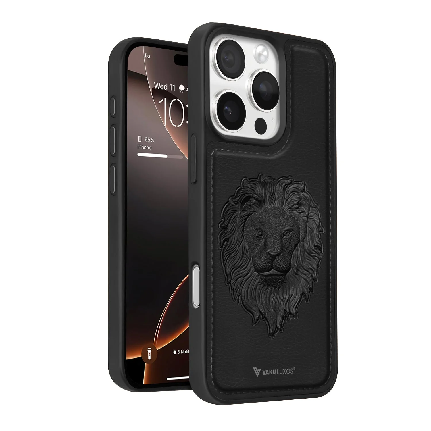 Vaku ® Apple iPhone 16 Pro Max Lion Embossed Luxury Designer Leather Protective Back Cover - Image 7