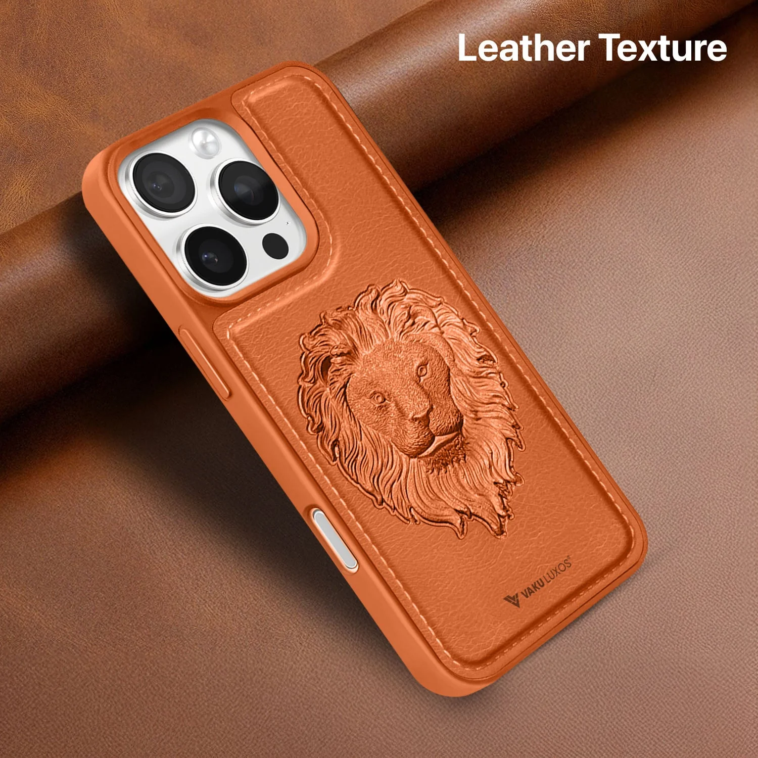 Vaku ® Apple iPhone 16 Pro Max Lion Embossed Luxury Designer Leather Protective Back Cover - Image 8