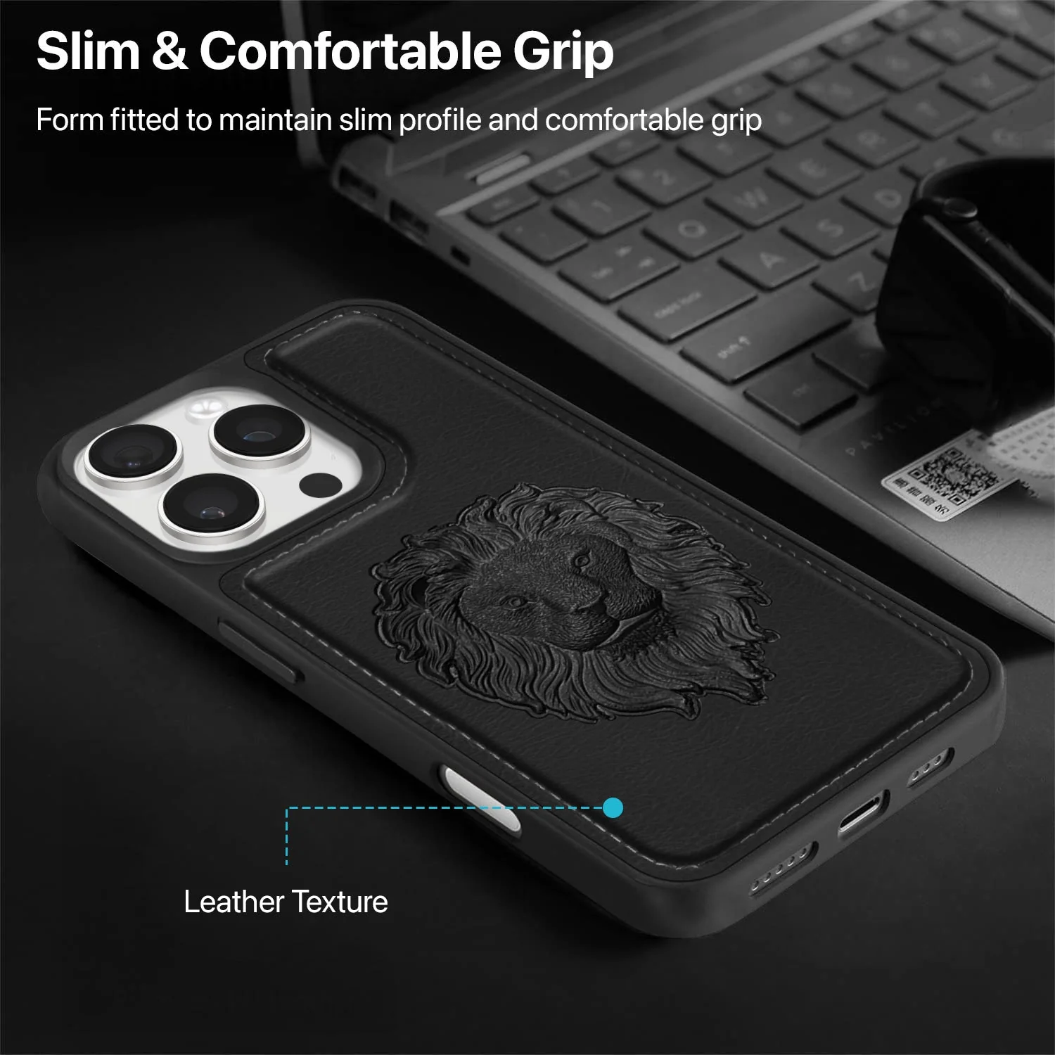 Vaku ® Apple iPhone 16 Pro Max Lion Embossed Luxury Designer Leather Protective Back Cover - Image 9