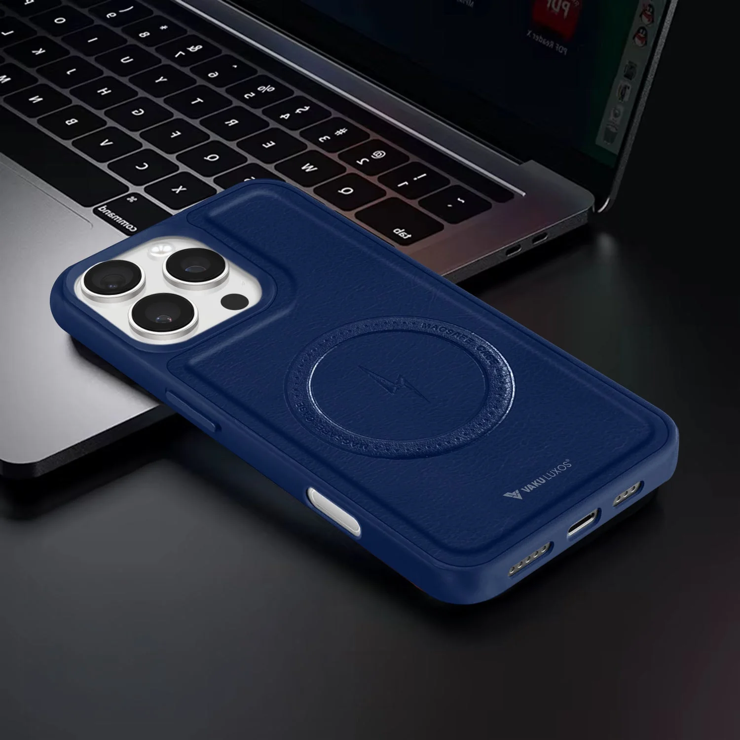 Vaku ® Apple iPhone 16 Pro Max Maxtron Leather Stitched Magnetic Magsafe Non-Slip Grip Shockproof Back Cover - Image 8