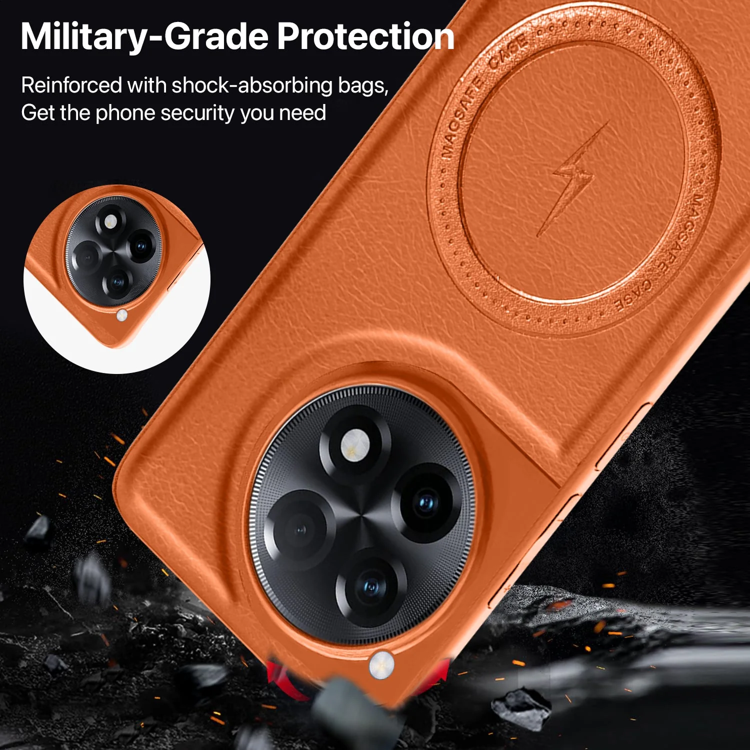 Vaku ® OnePlus 12R Maxtron Leather Stitched Magnetic Magsafe Non-Slip Grip Shockproof Back Cover - Image 5