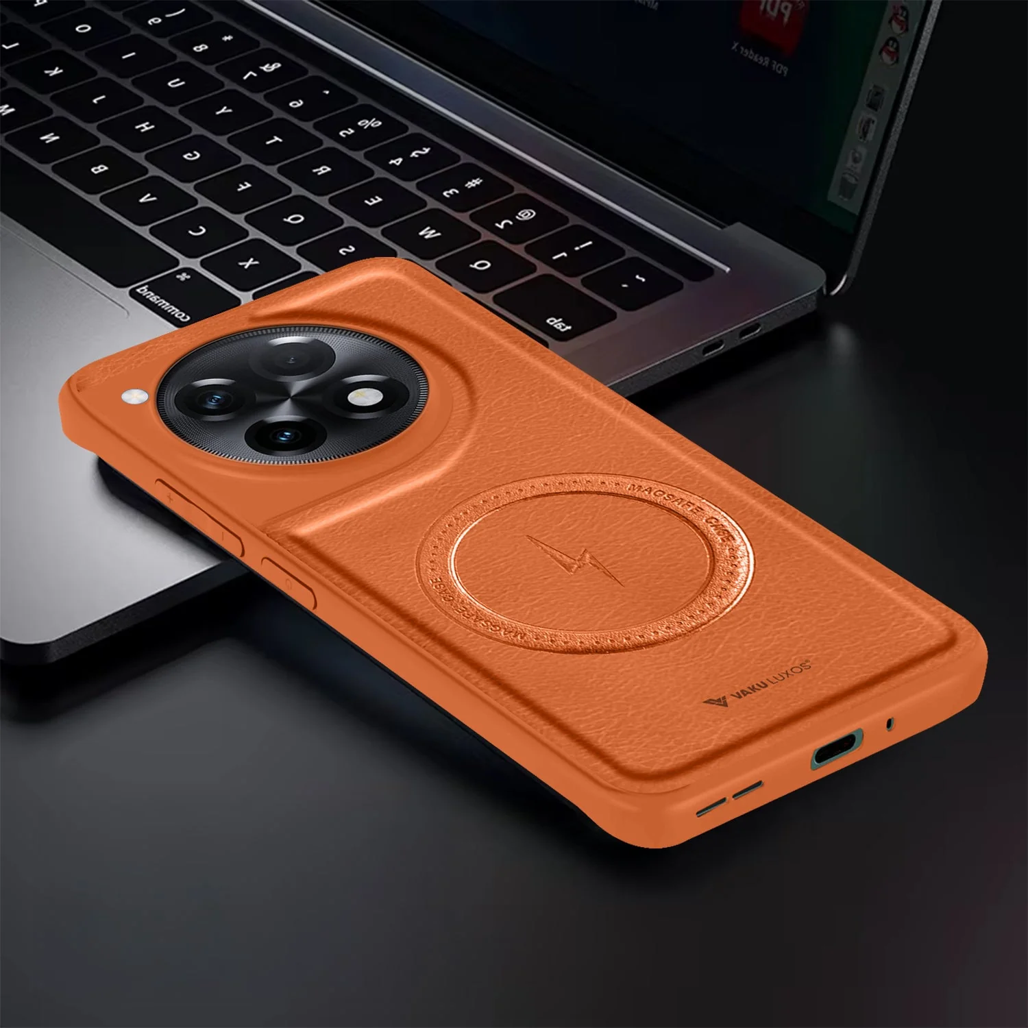 Vaku ® OnePlus 12R Maxtron Leather Stitched Magnetic Magsafe Non-Slip Grip Shockproof Back Cover - Image 8
