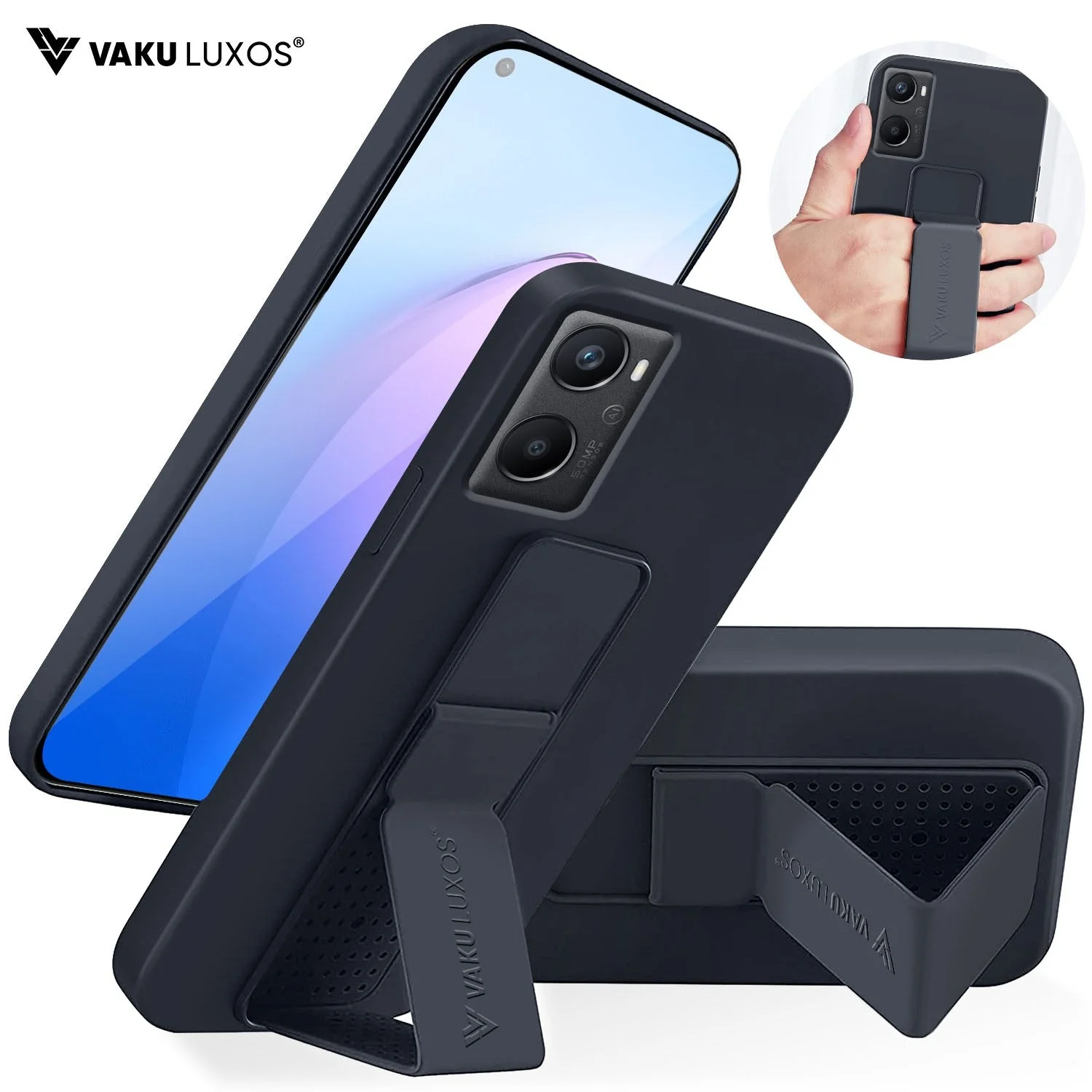 Vaku ® Oppo A76 / A96 Harbor Grip Multi-Functional Magnetic Vertical & Horizontal Stand Case Silicon Back Cover - Image 2